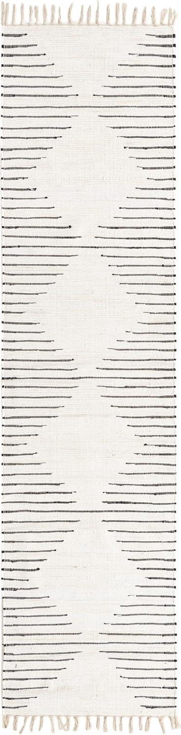 Ivory and Black Geometric Handmade Cotton Runner Rug