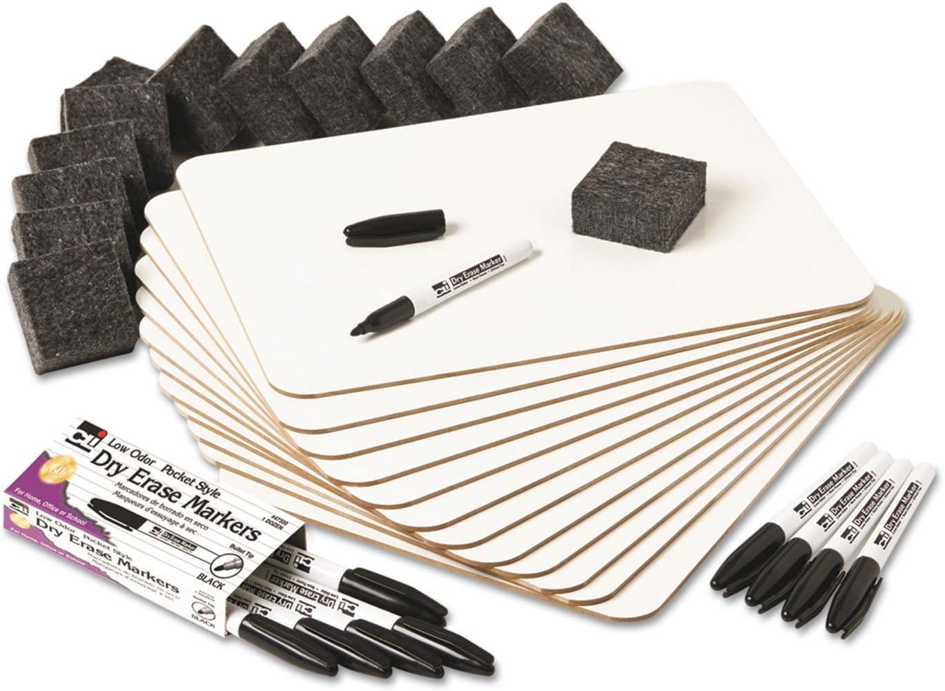 Charles Leonard Dry Erase Lapboard Class Pack, Plain 1-Sided Boards, Markers & Erasers, Pack of 12