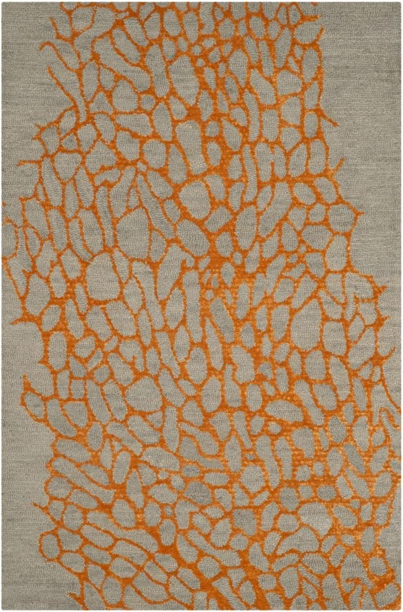 Blossom BLM695 Hand Hooked Indoor Runner Rug - Grey/Orange - 2'3"x4' - Safavieh