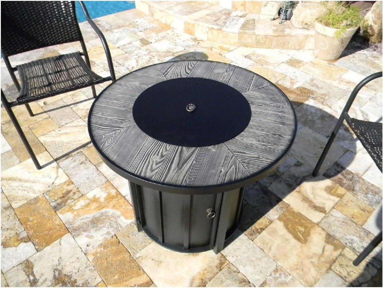 Round Black Faux Wood Gas Fire Pit Table