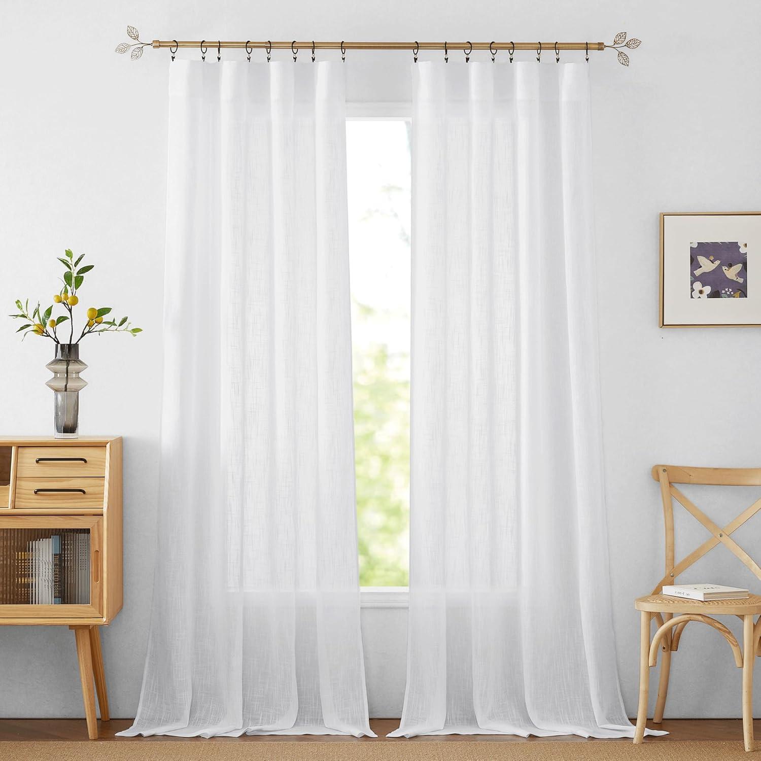 RYB HOME White Sheer Curtains 84 inches Long, Semi Sheer Linen Curtains Privacy