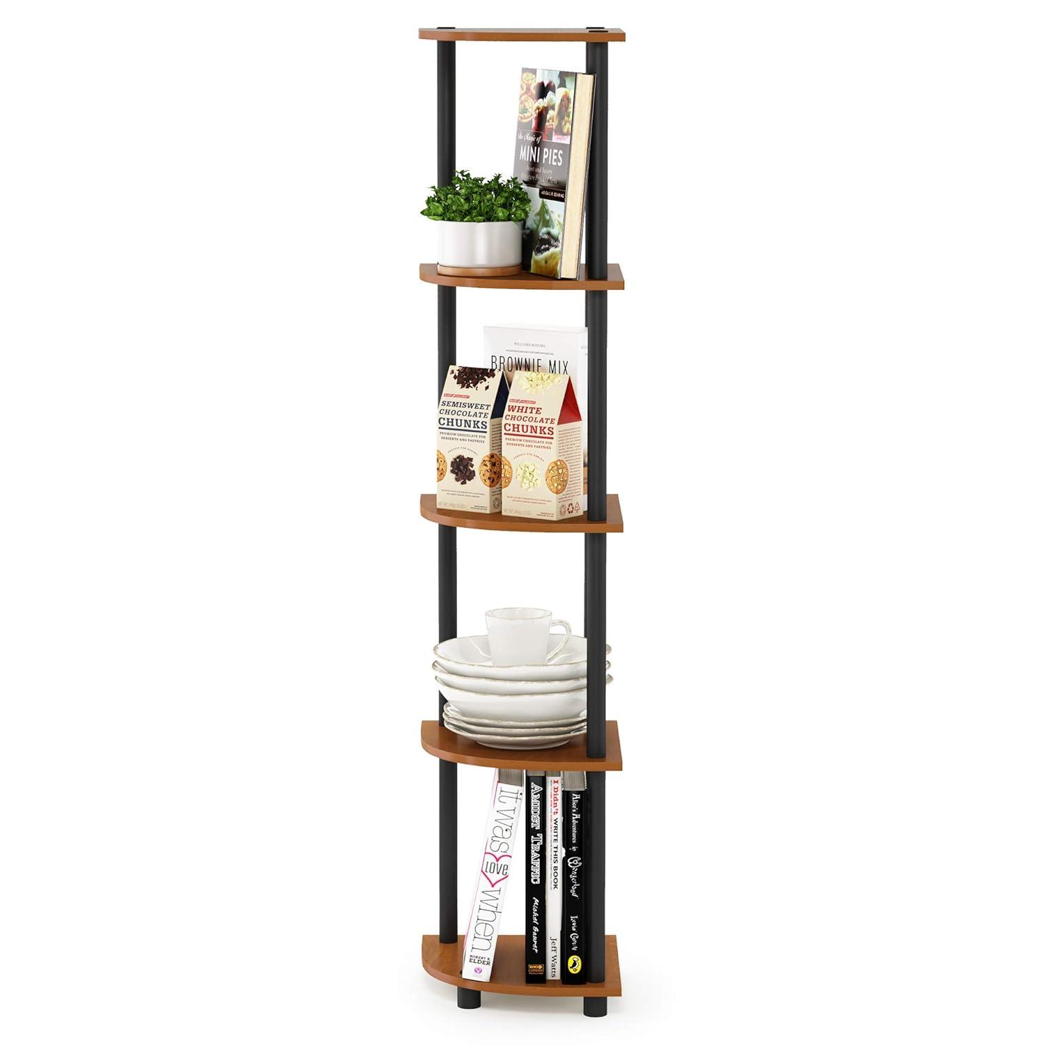 Furinno 11.6 W x 11.6 D x 57.7 H 5-Shelf Corner Display Freestanding Shelving Unit, Light Cherry and Black