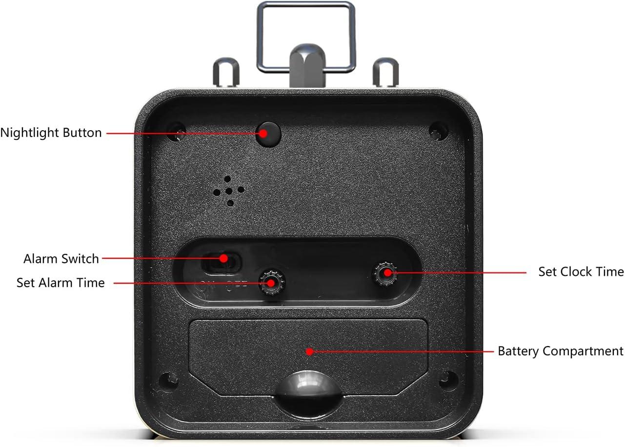 Alarm Clock with Square Metal Case, Non Ticking Battery Operated Small Square Clock for Bedside Desk Table Living Room