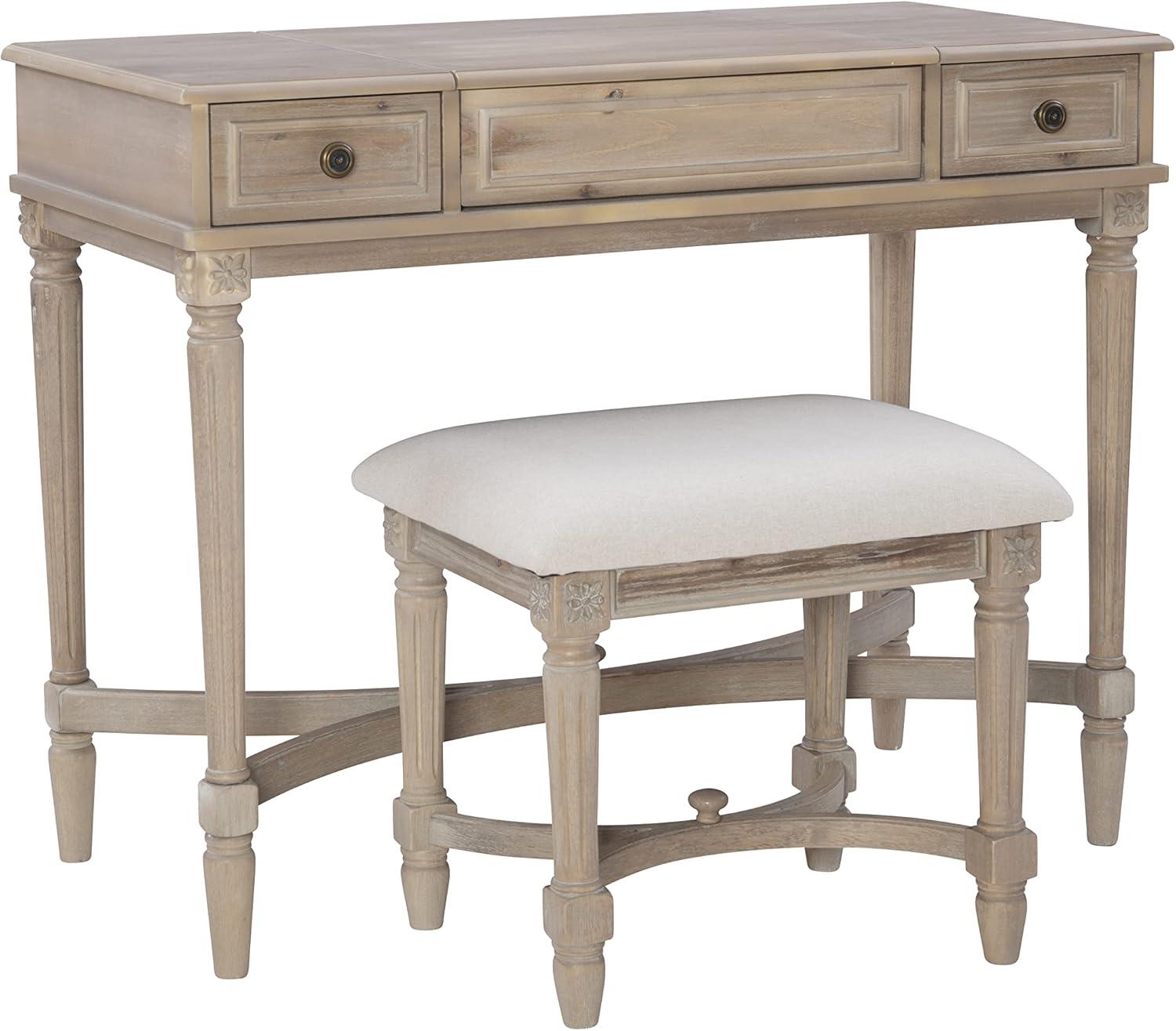 Cyndi Gray Wash Traditional Flip Top Vanity Set with Brass Accents