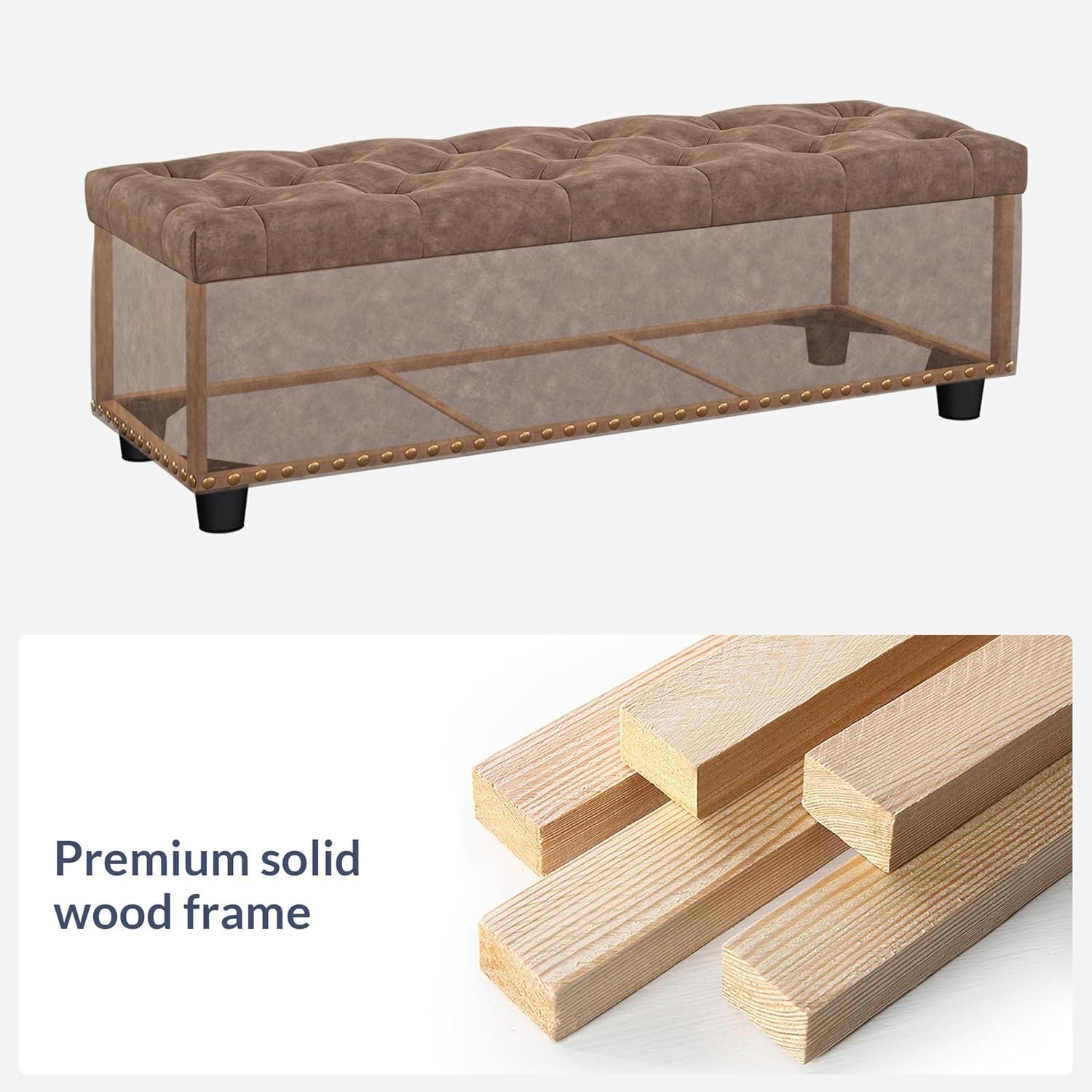 BELLEZE Button-Tufted Faux Leather Storage Ottoman Bench - Brentwood (Rustic Brown)