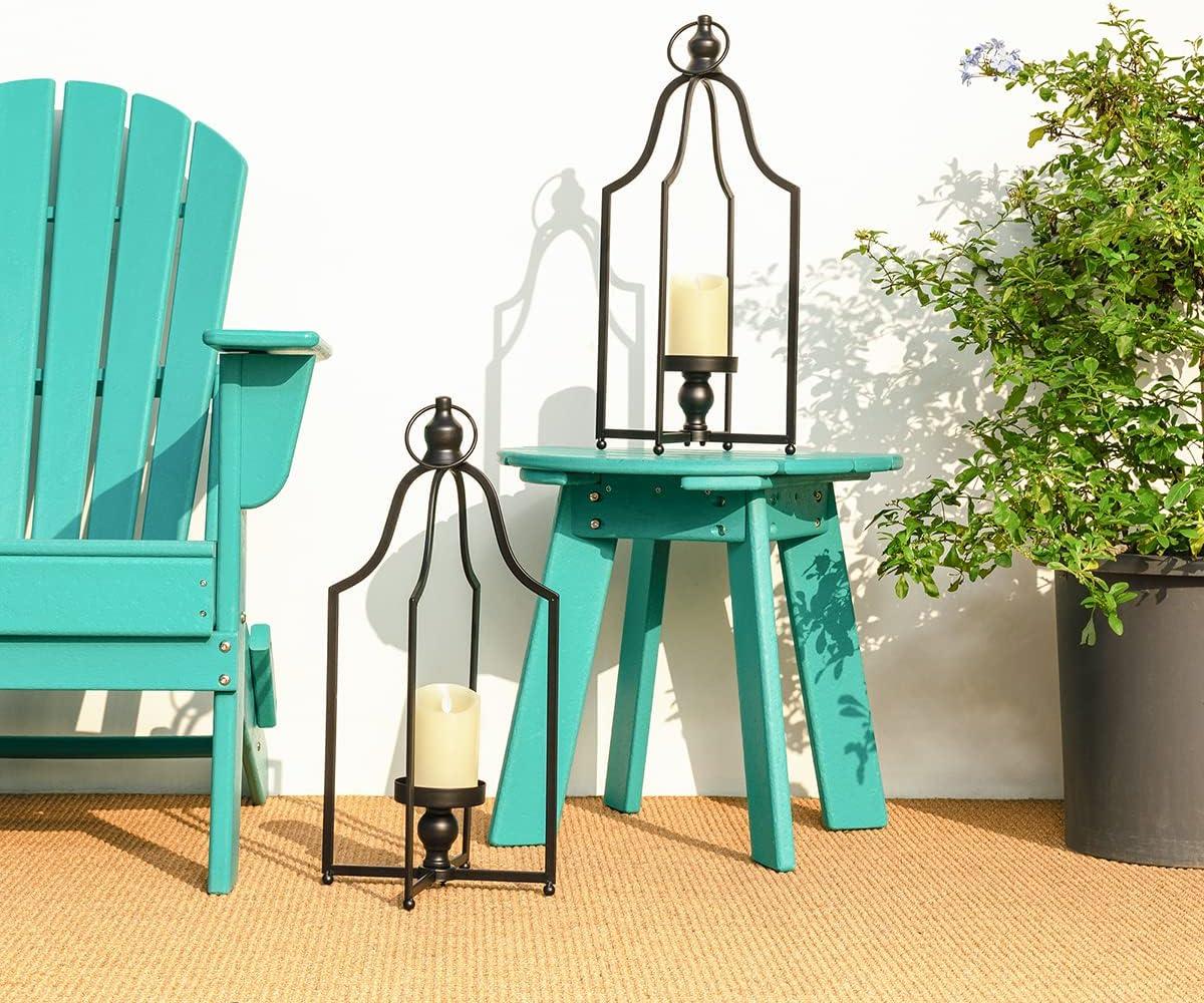 Glitzhome Modern Farmhouse Metal Lanterns Decorative Hanging Candle Lanterns Distressed Black Set of 2 (Small)