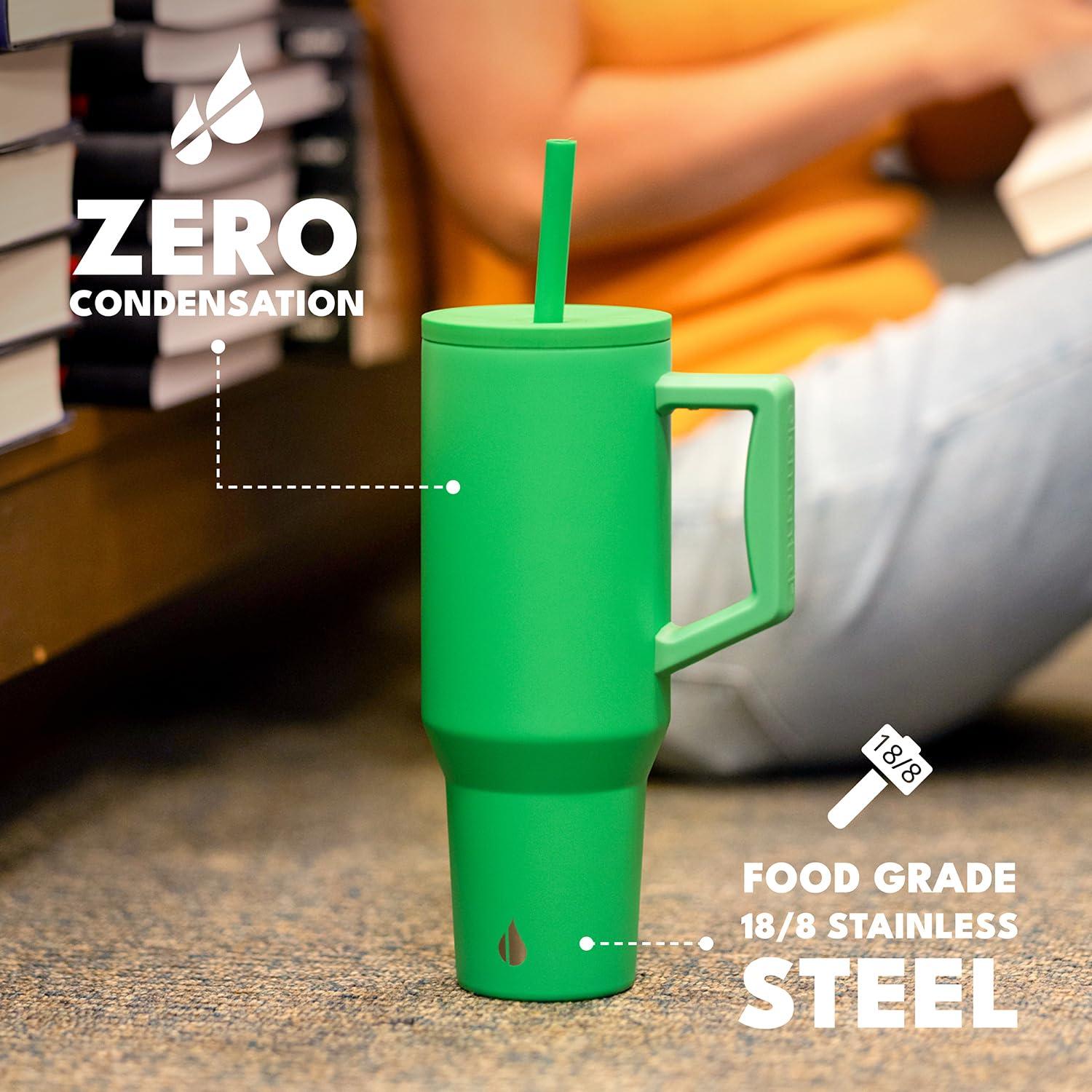 Elemental Commuter 40 oz Tumbler with Handle and Straw Lid | Travel Coffee Mug Spill Resistant | Insulated Cup Stainless Steel Tumblers for Water, Smoothies, Milkshake and More | Green