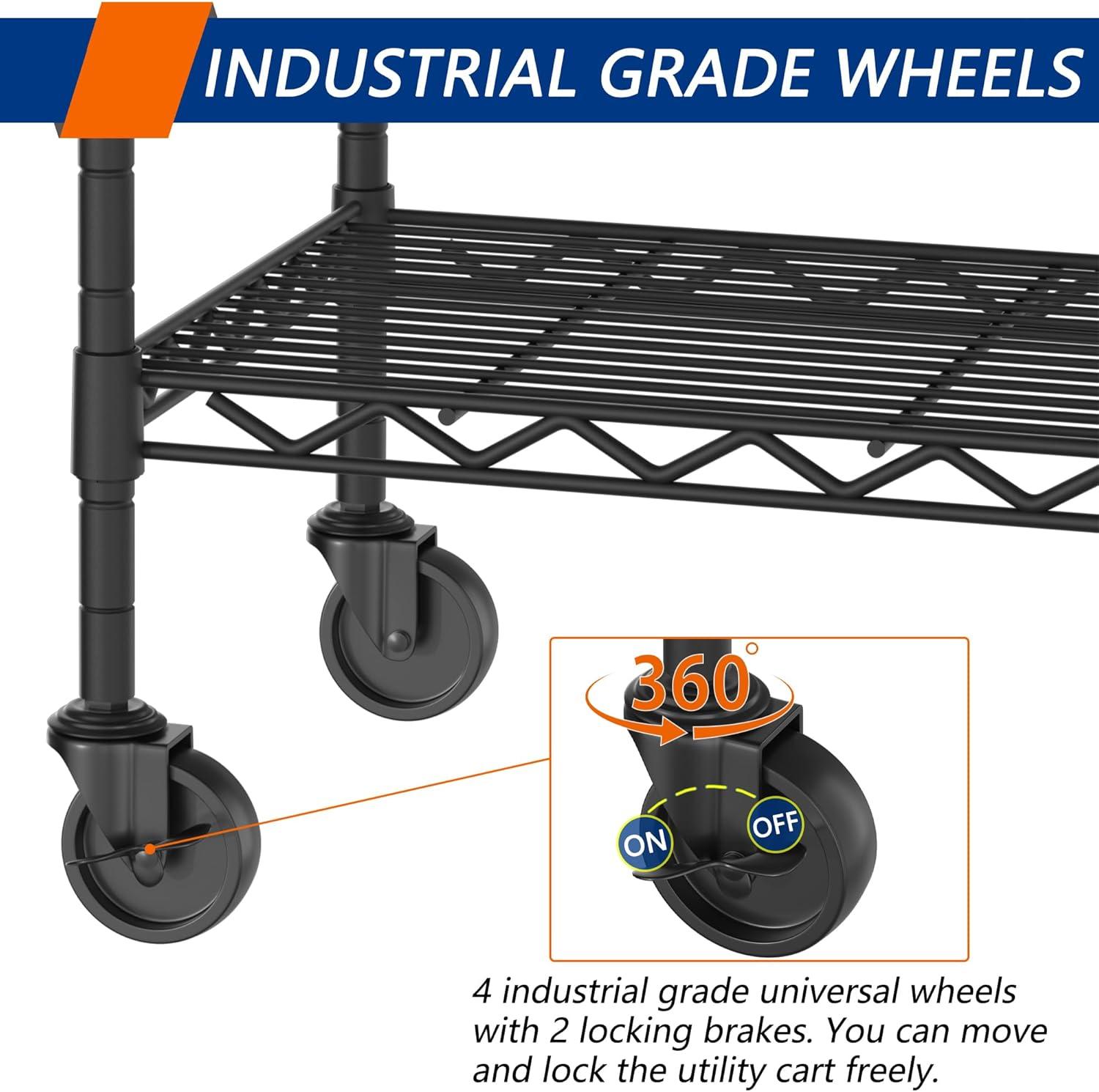 Black 5-Shelf Adjustable Metal Wire Storage Rack with Wheels