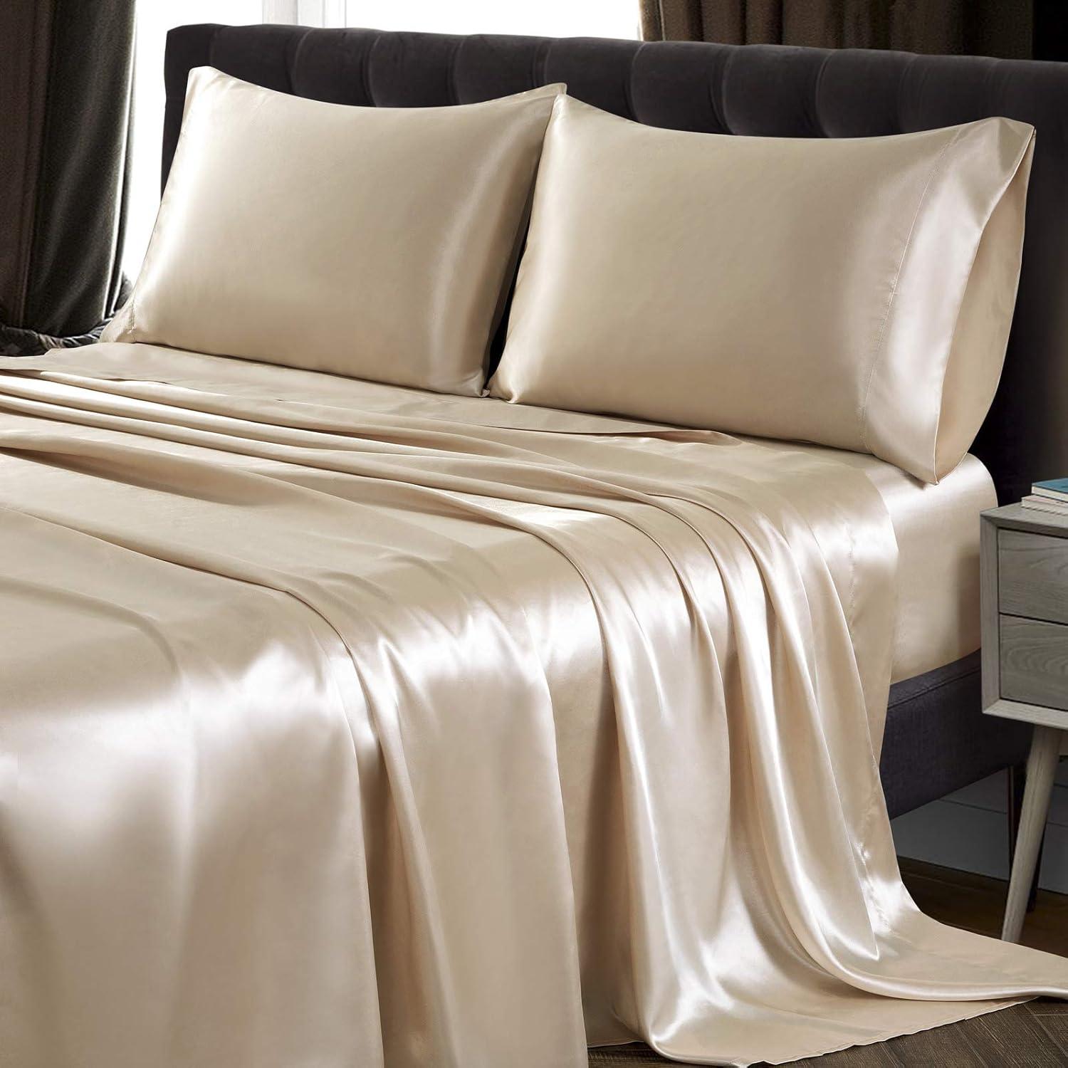 Beige Full Size Ultra Silky Soft Satin Sheet Set