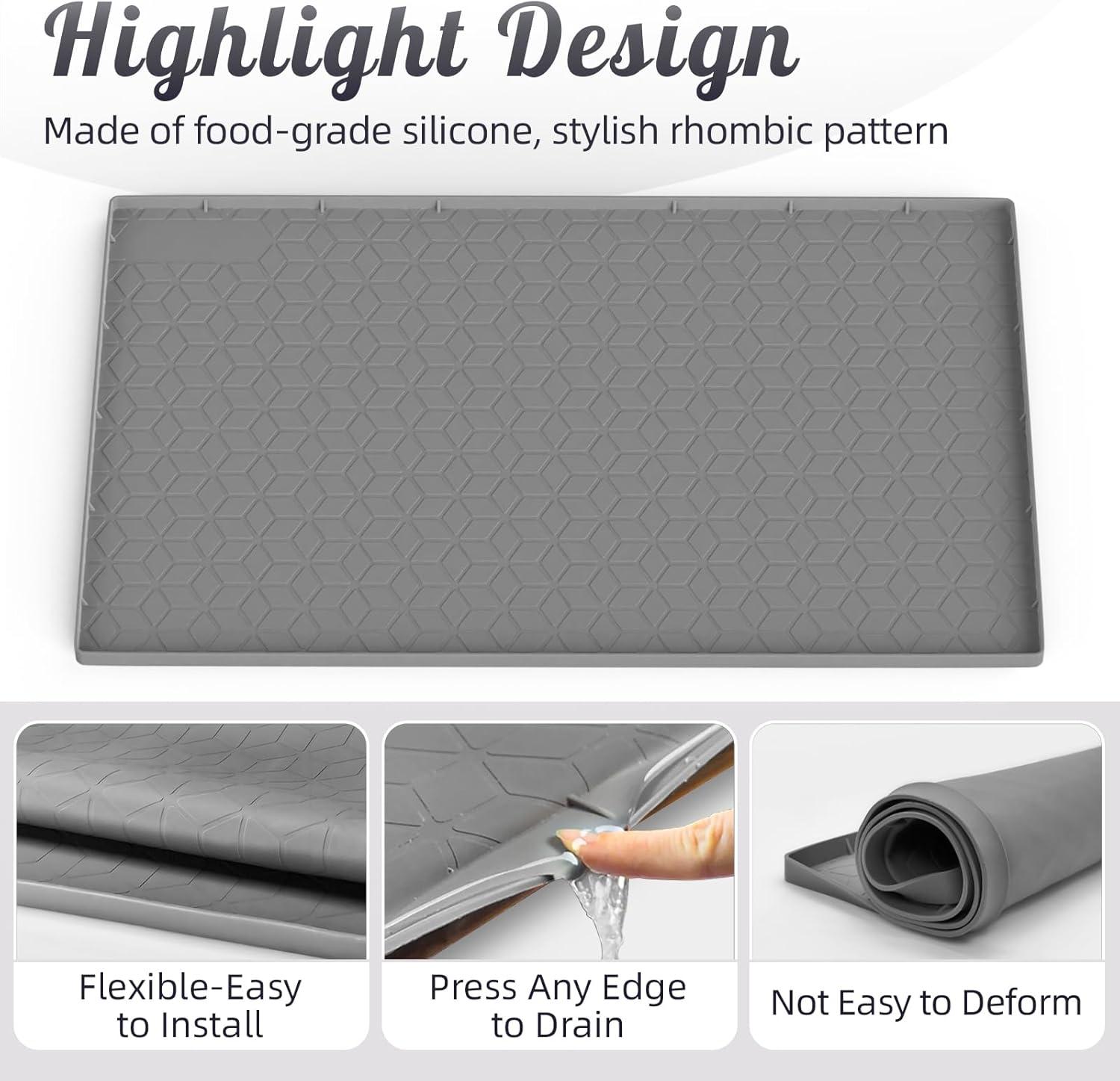 Under Sink Mat, 34" x 22" Waterproof Silicone Under Sink Tray for Kitchen & Laundry Cabinets, Kitchen Cabinet Shelf Protector, Up to 3.3 Gallons Liquid, Fits 36 inch Standard Cabinet (Grey)