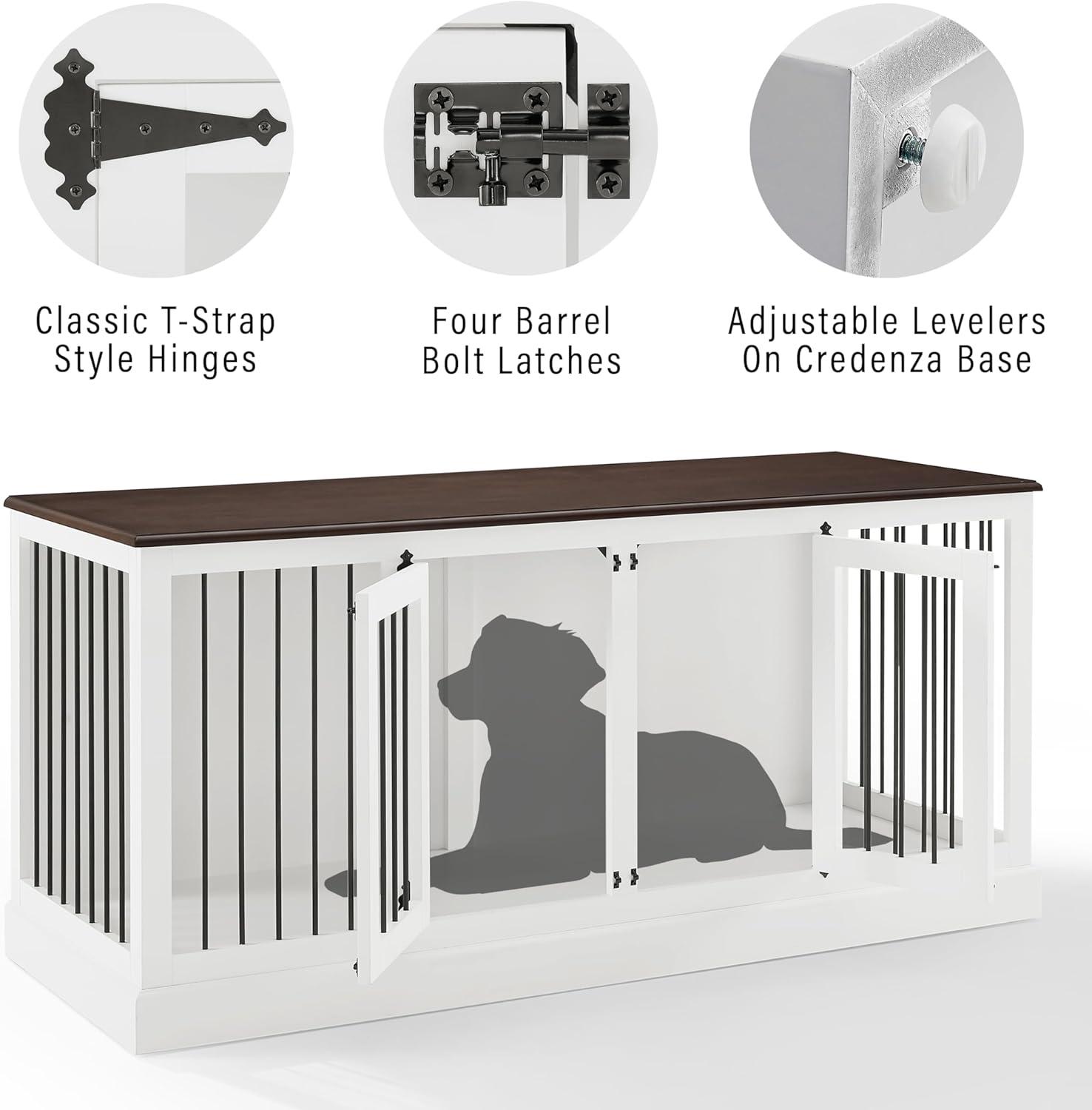 Crosley Brands Winslow Medium Credenza Pet Crate White/Dark Brown