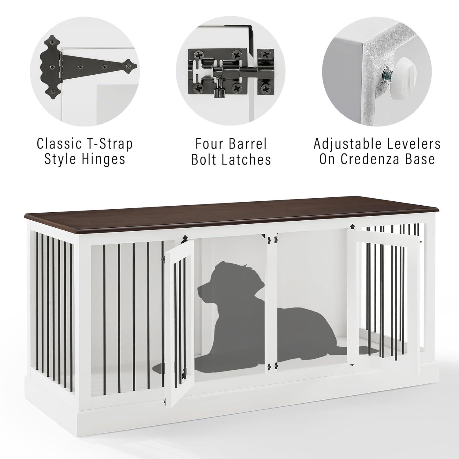 Crosley Winslow Credenza Pet Crate-Color:White/Dark Brown,Size:Medium