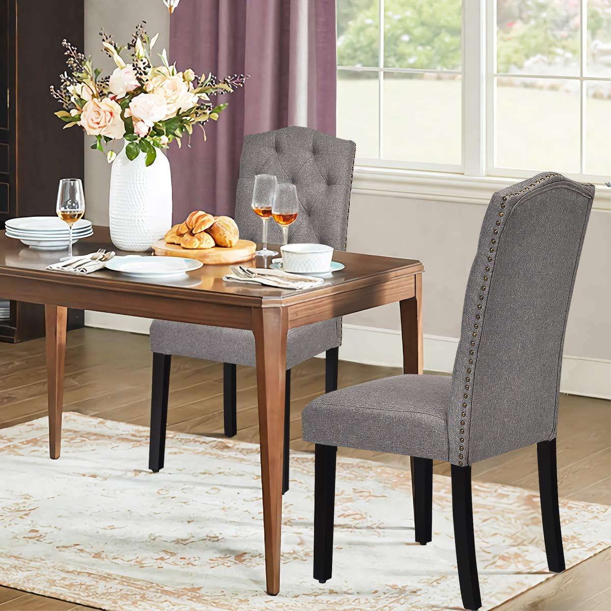 Gray Tufted Fabric Upholstered High Back Parsons Side Chair Set