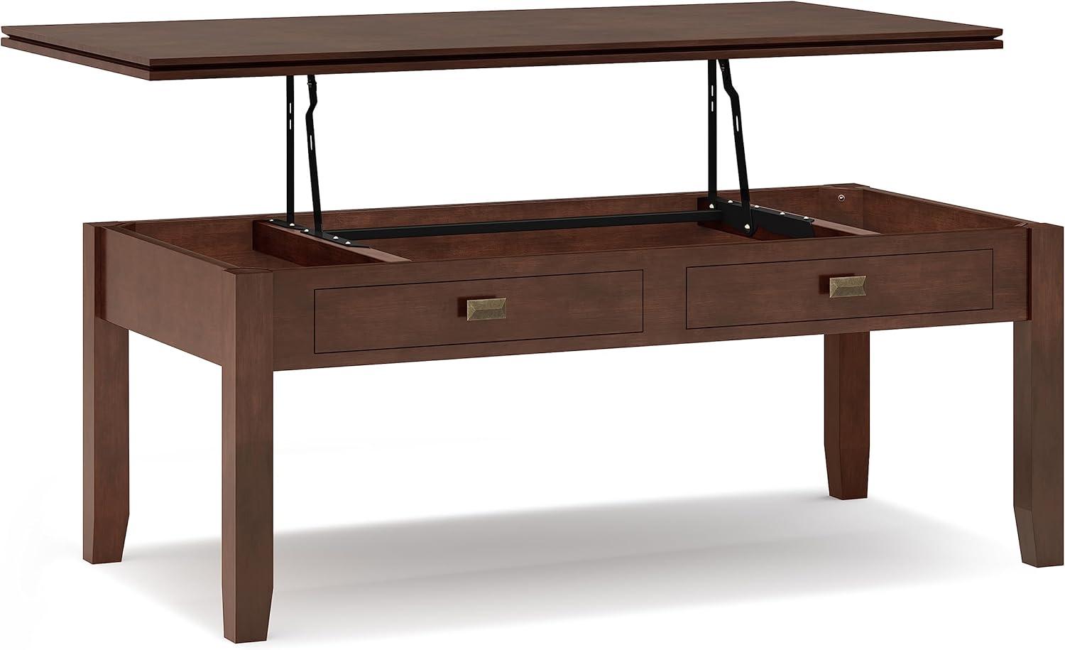 Simpli Home Artisan 46 in W Contemporary Lift Top Coffee Table in Russet Brown