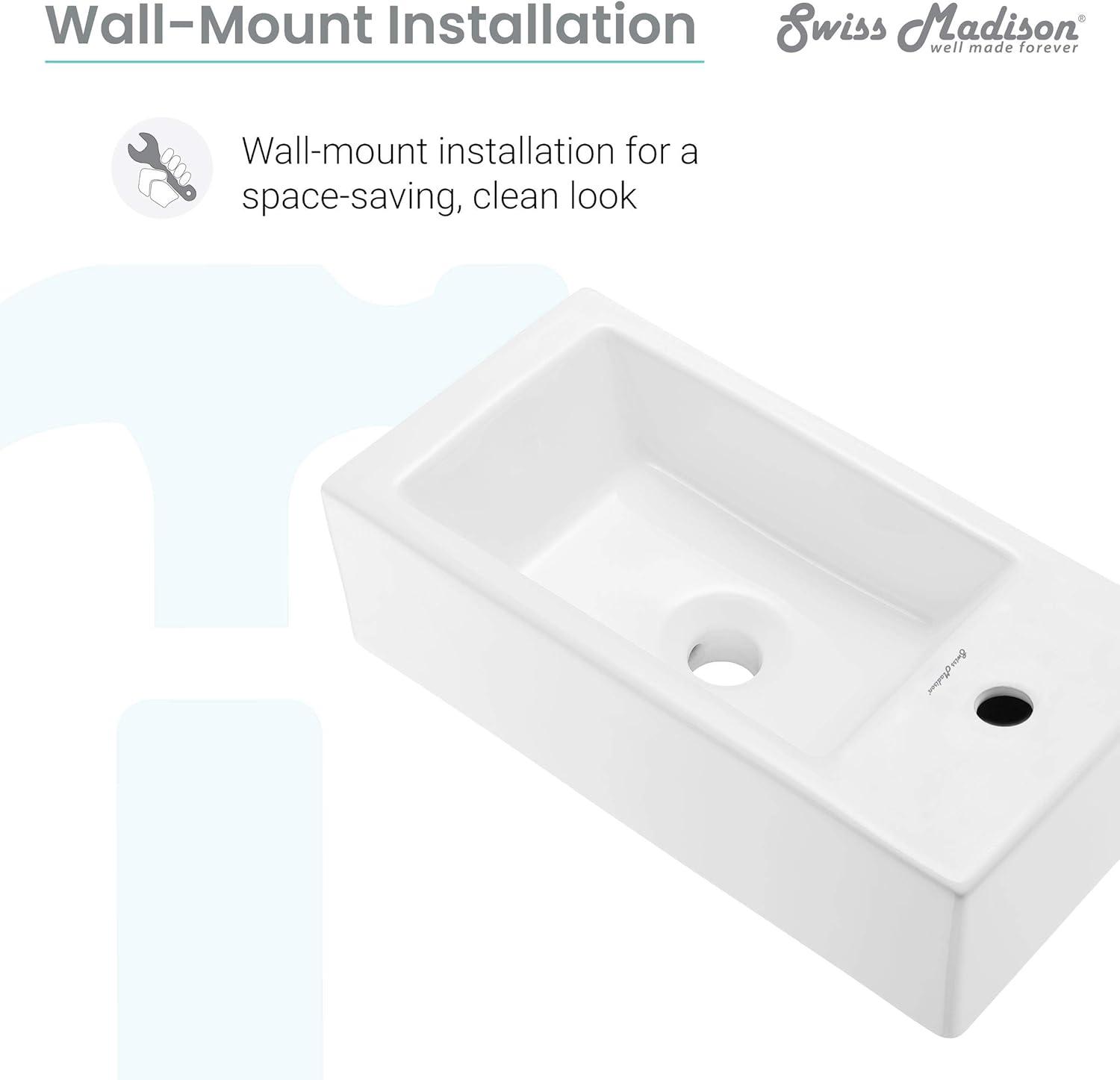 Voltaire Rectangular Ceramic Wall Hung Sink with Right Side Faucet Mount