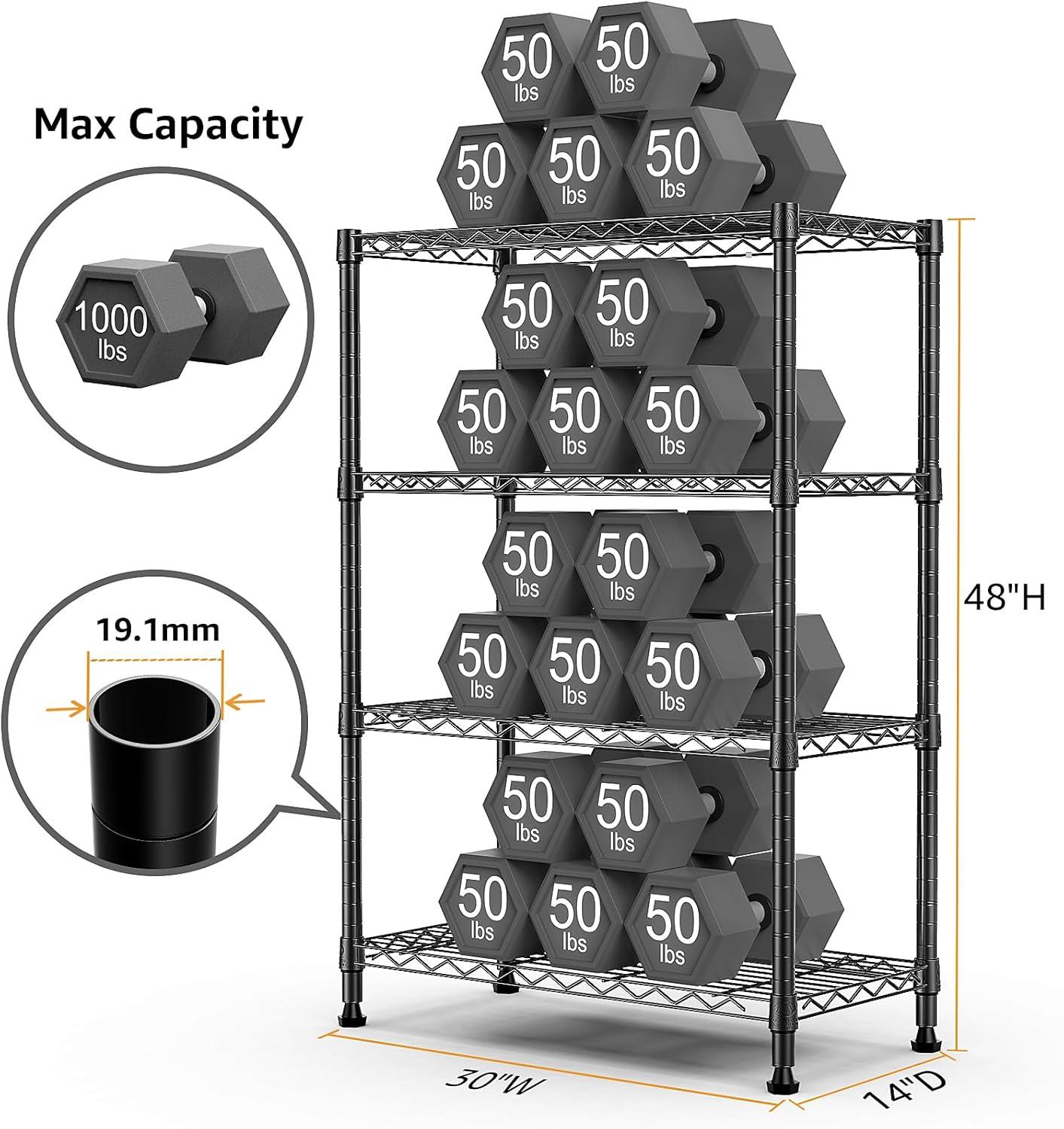 4 tier black coating shelving unit 14x30x47in