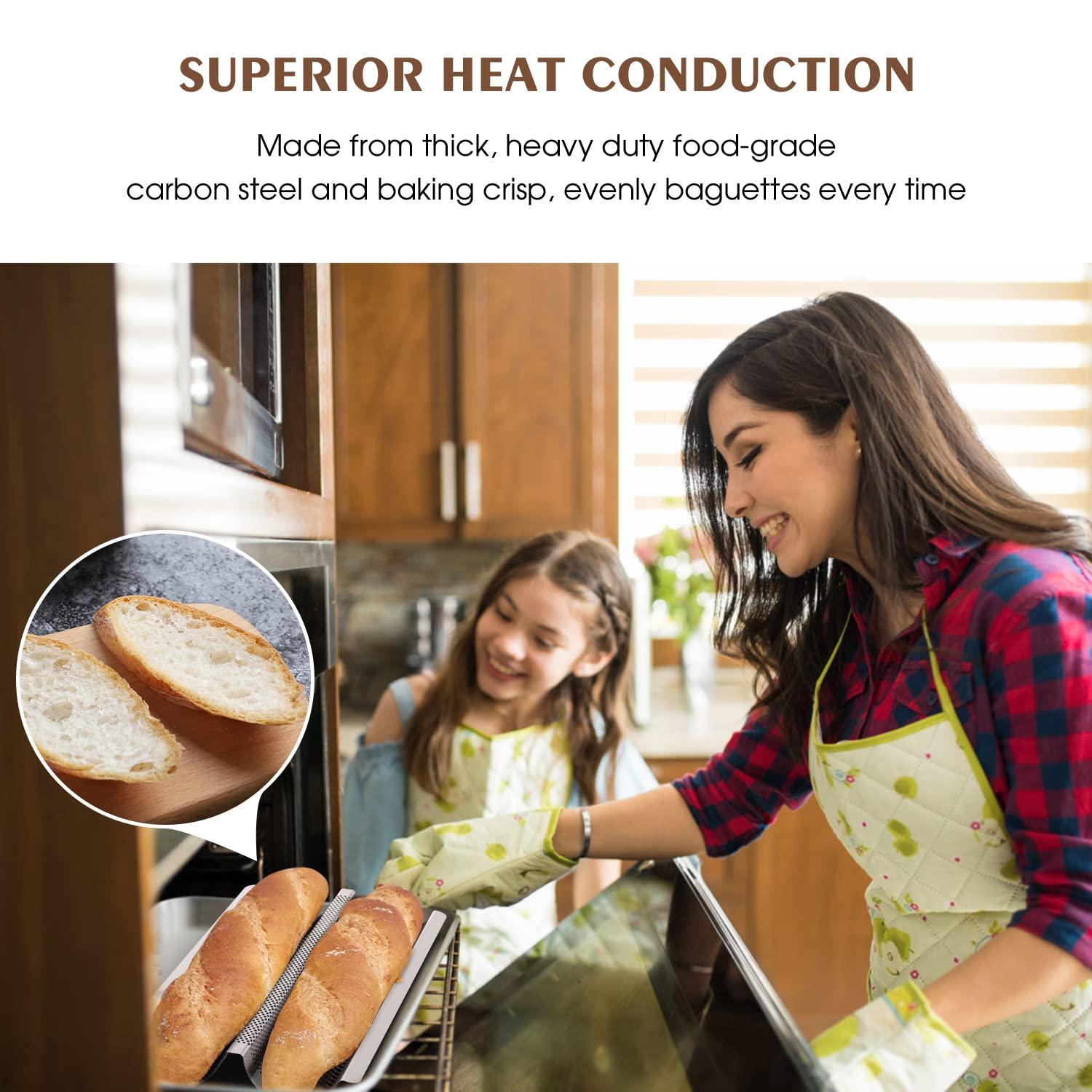 Baguette Pan French Bread Pans For Baking Pans, Nonstick 2 Slots Perforated Italian Loaf Pan Mold Long French Bread Pan Golden
