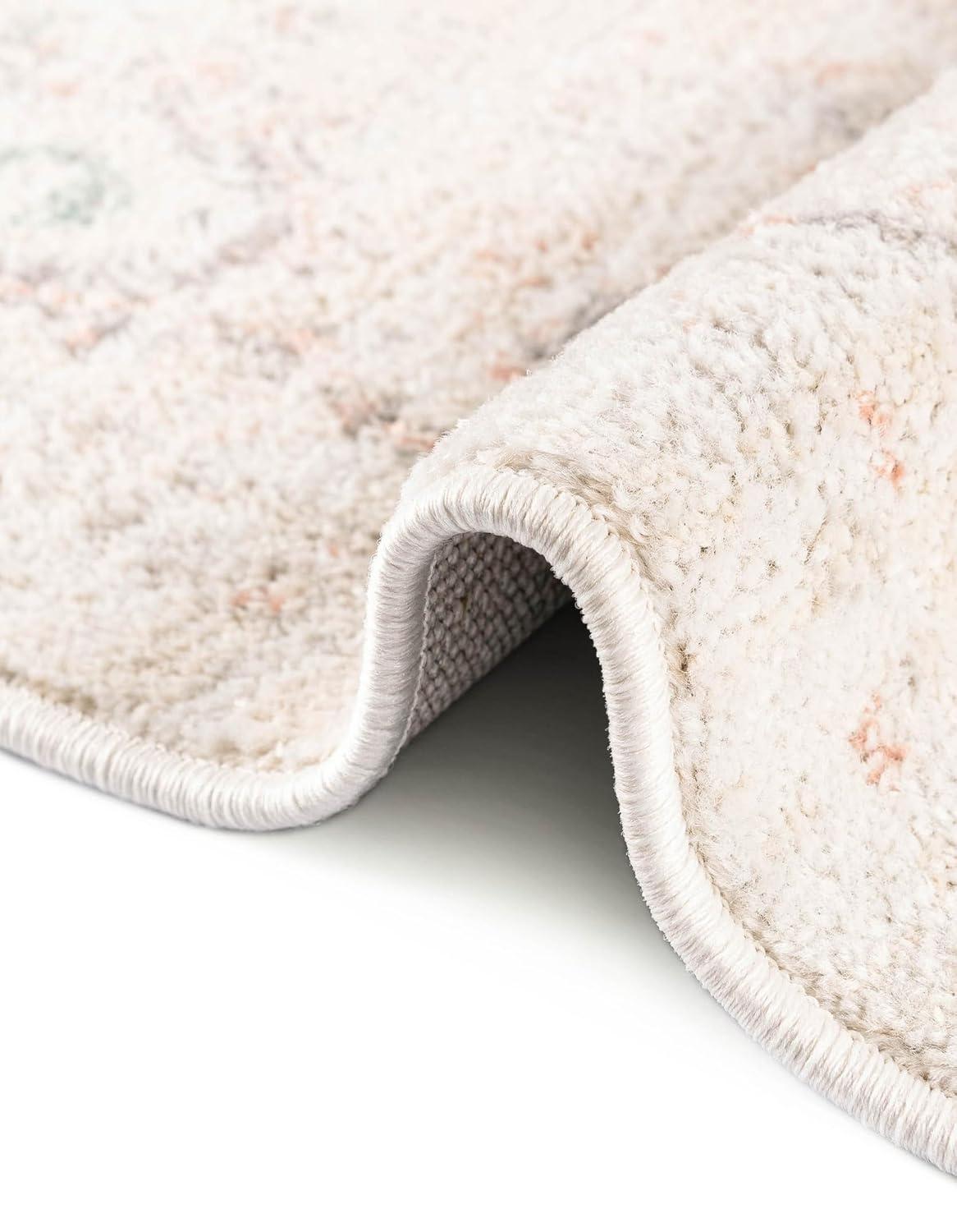 Rugs.com Madeline Vintage Collection Rug – 4 Ft Runner Ivory Low-Pile Rug Perfect for Hallways, Entryways