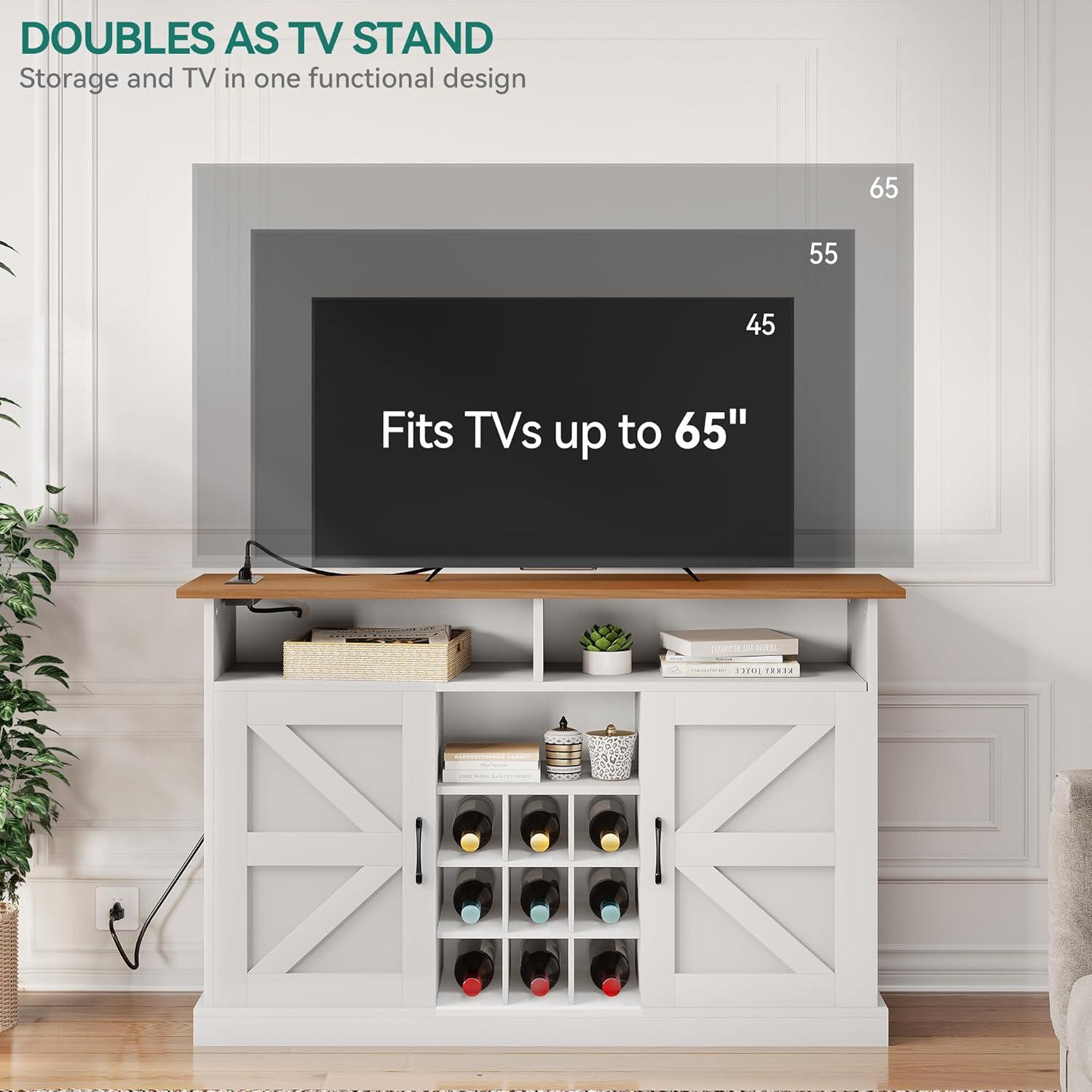 YITAHOME Sideboard Buffet Cabinet, 52" Farmhouse Coffee Bar with Power Outlet, Floating Shelves, Wine Storage for Kitchen & Living Room (White)