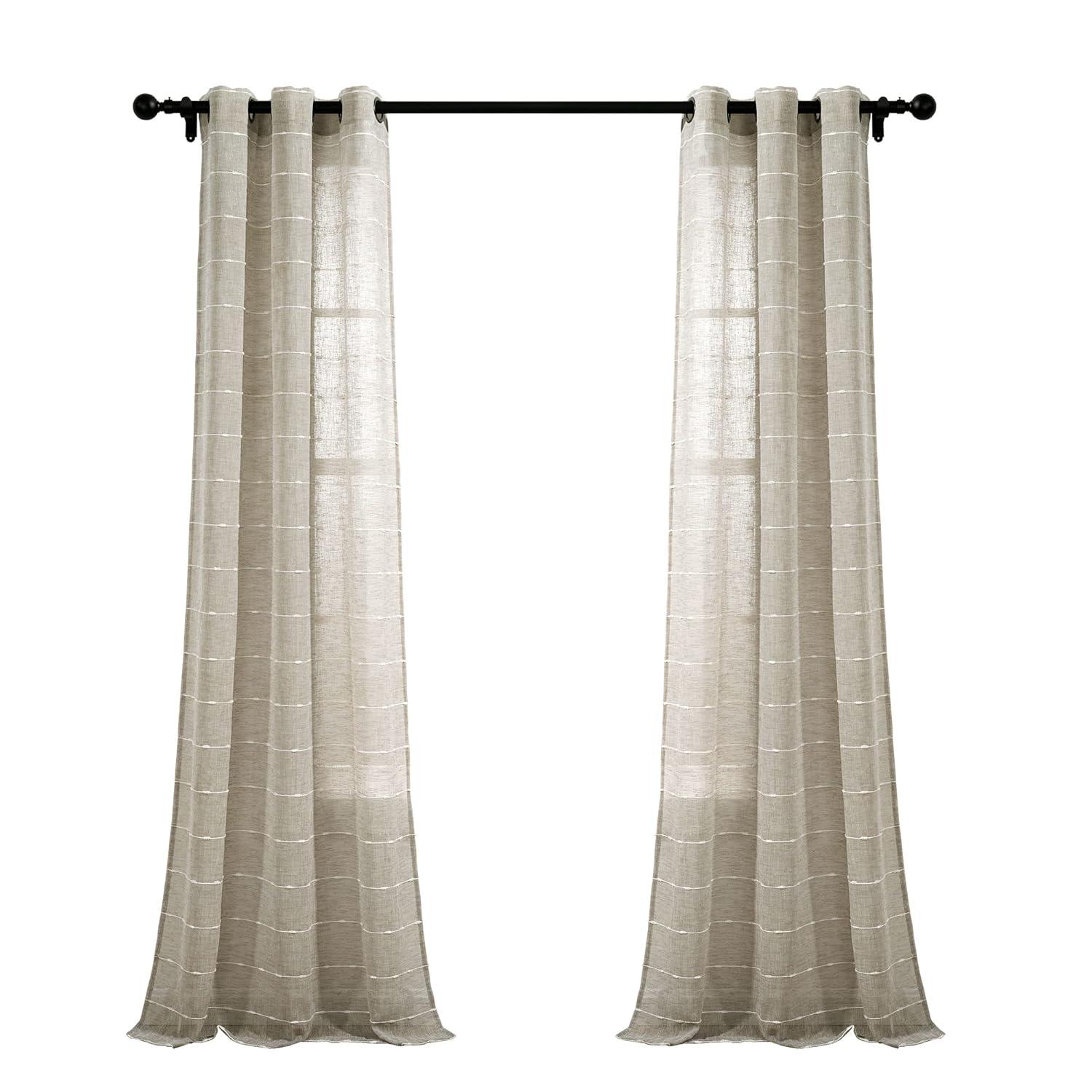 Farmhouse Textured Sheer Polyester Sheer Curtain Pair (Set of 2)
