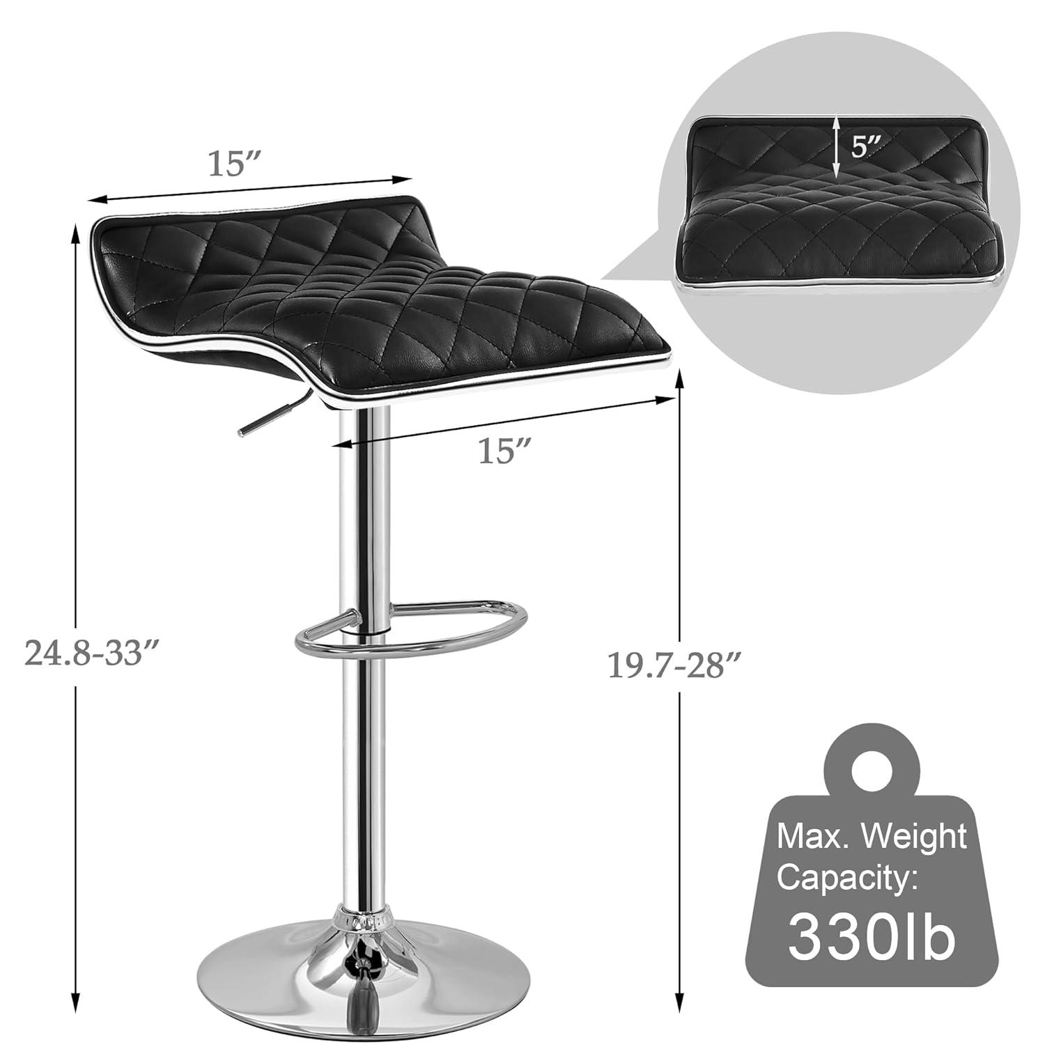 VECELO Adjustable Swivel Bar Stools, Set of 2 Modern Counter Height Bar Chair with Footrest, Black