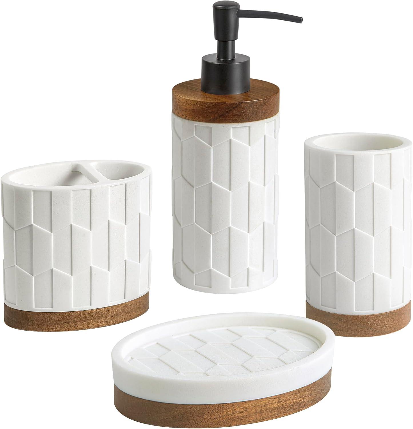 Sarasota Resin with Wood 4-Piece Bathroom Accessory Set