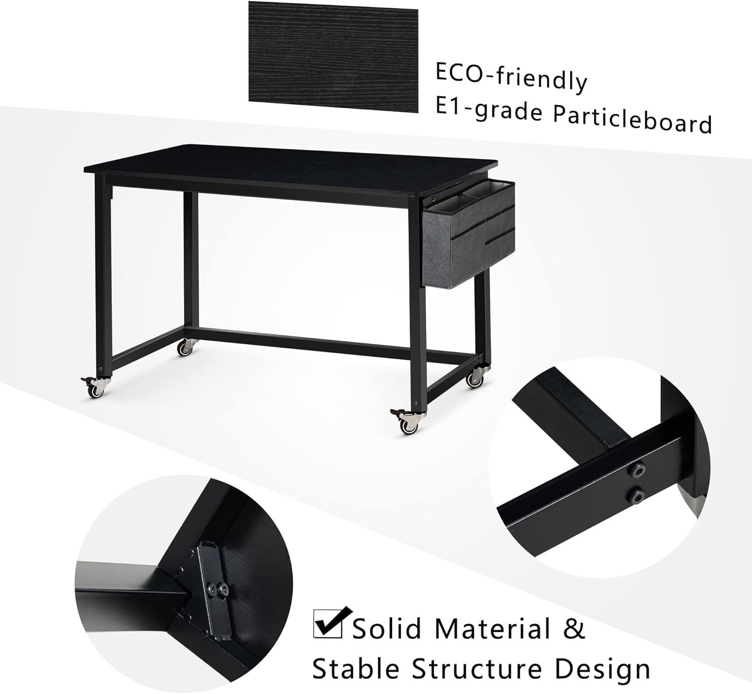 AHB 39" Rolling Computer Desk with 4 Smooth Wheels, Simple Style Mobile Writing Desk Home Office Study Table Movable Workstation with Metal Frame