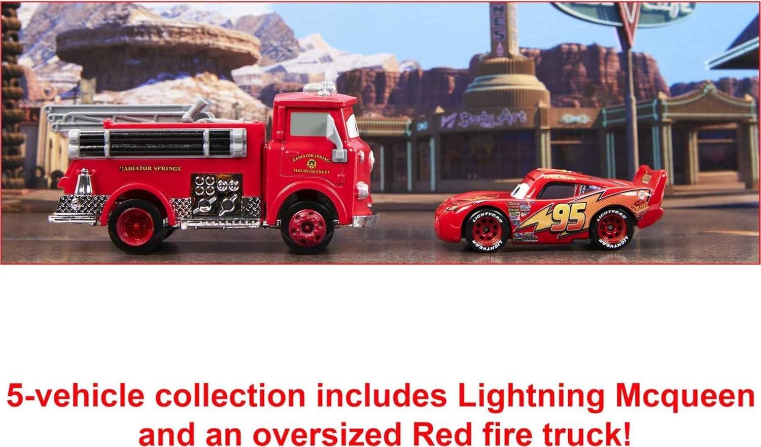 Disney Pixar Cars Vehicle 5-Pack Collection with 4 Character Toy Cars & 1 Red Fire Truck