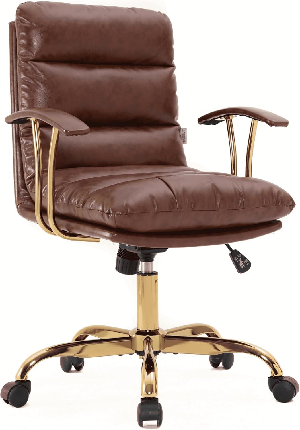 LeisureMod Regina Office Chair Upholstered in Leather with Adjustable Height, Swivel, and Tilt