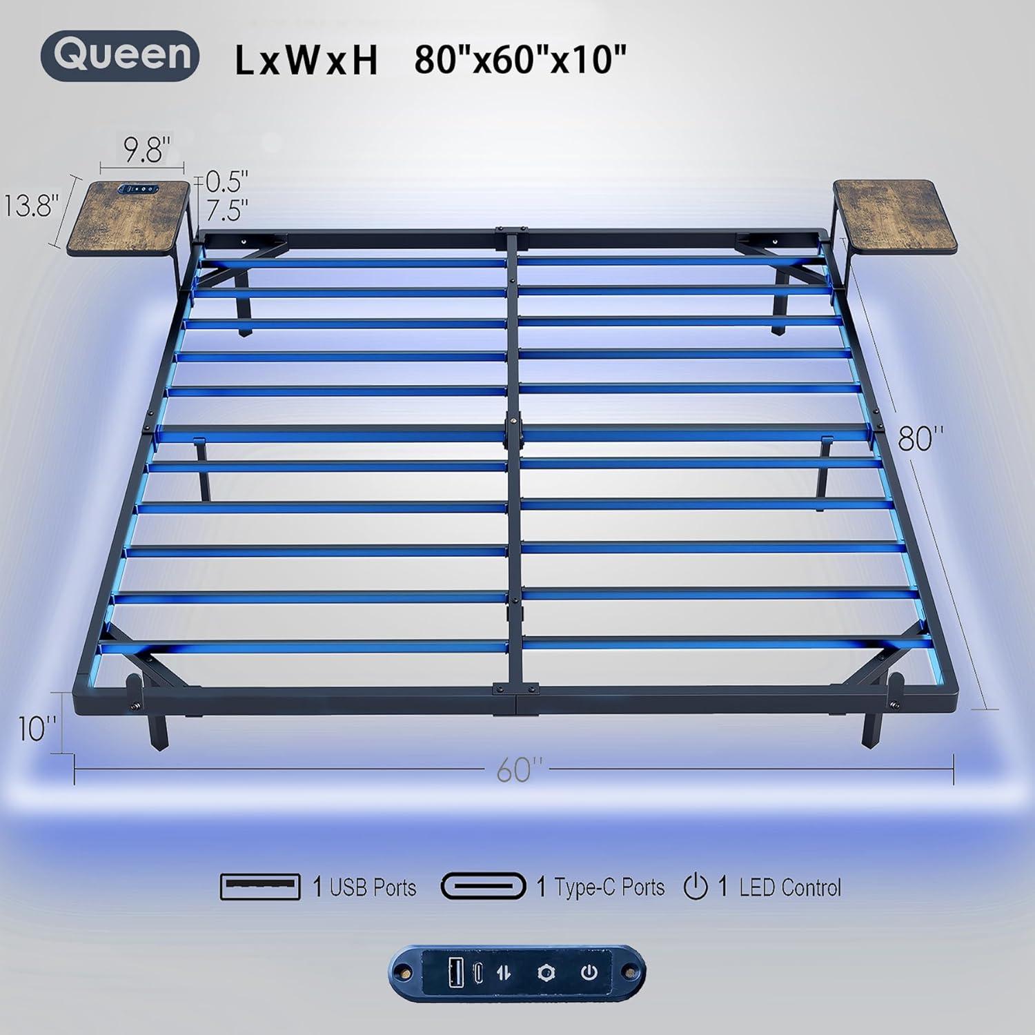 Alwyn Home Floating Bed Frame With Led Lights Metal Platform Bed, No Squeak