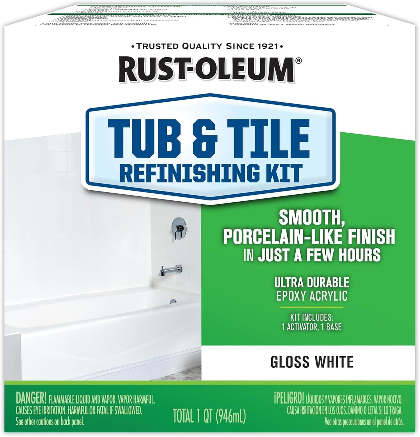 White, Rust-Oleum Gloss Tub & Tile Refinishing Kit- 384165