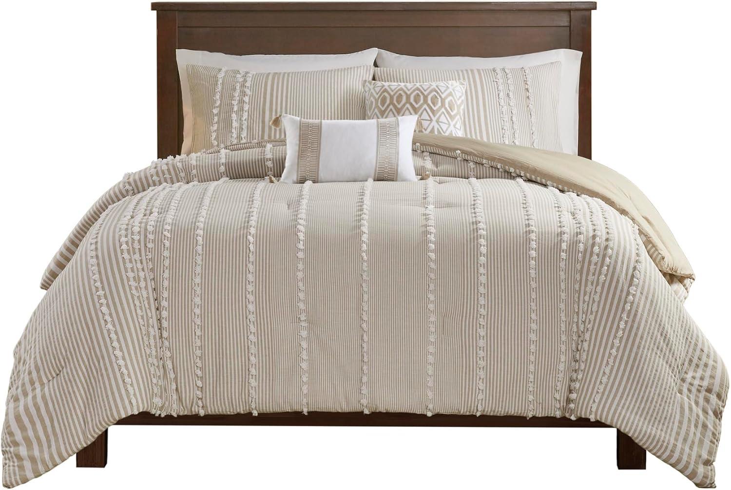 Gracie Mills Randall 3-Piece Chic Farmhouse Chenille Stripe Cotton Duvet Cover Set