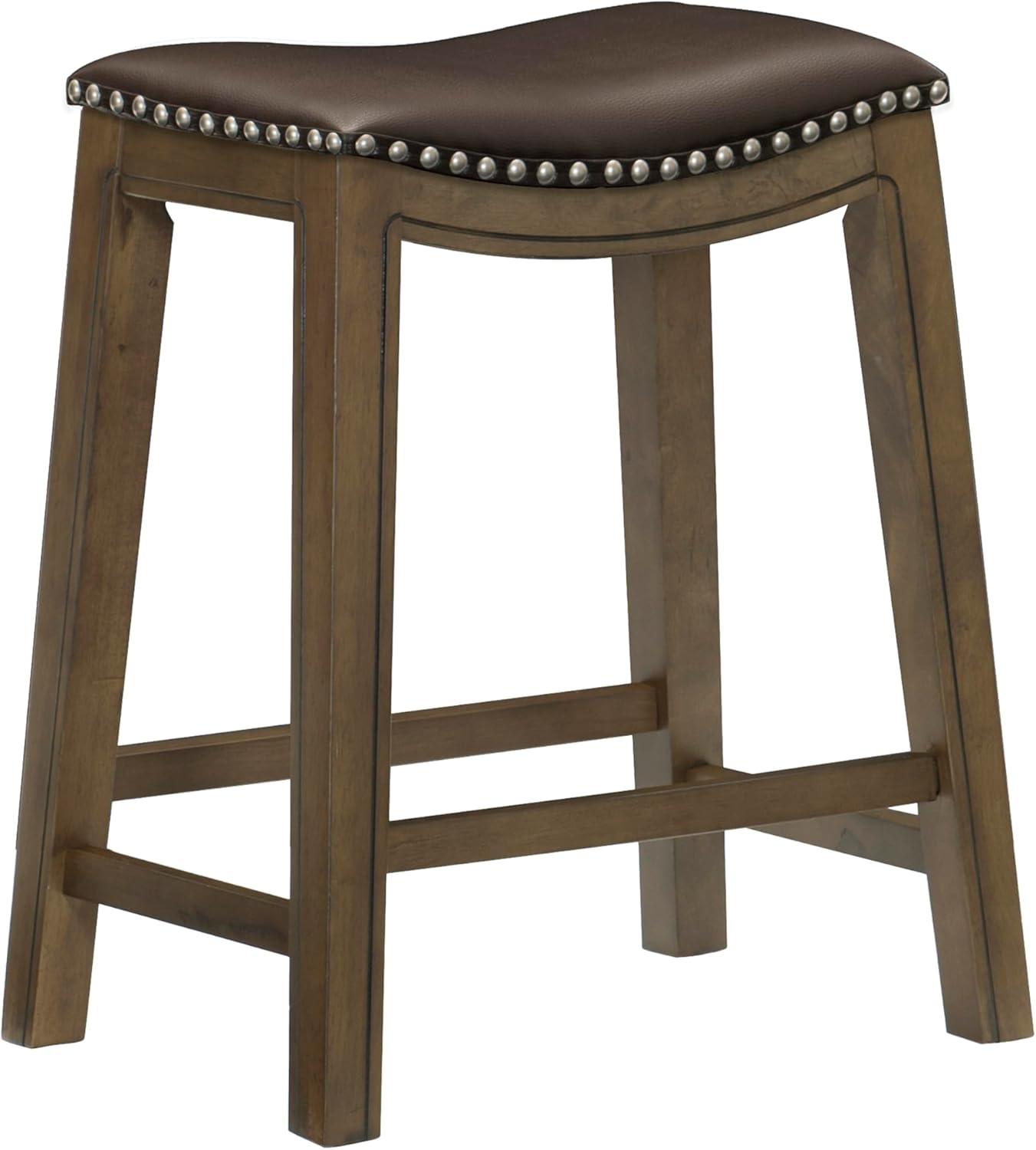 Homelegance 24" Counter Height Wooden Bar Stool Saddle Seat Barstool, Brown