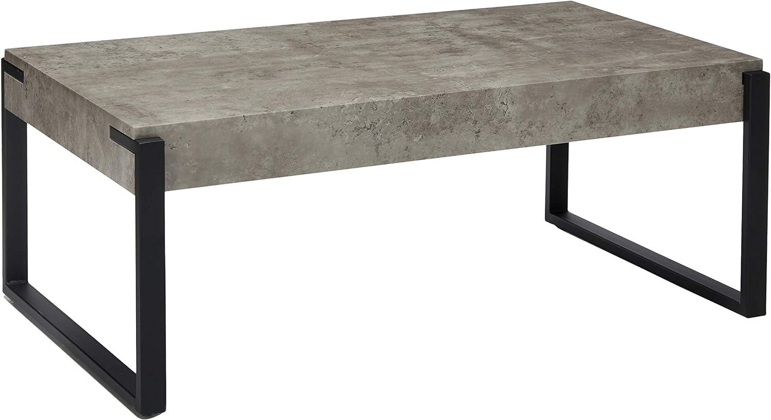 Ashford Light Concrete Faux Wood Coffee Table with Matte Black Metal Frame