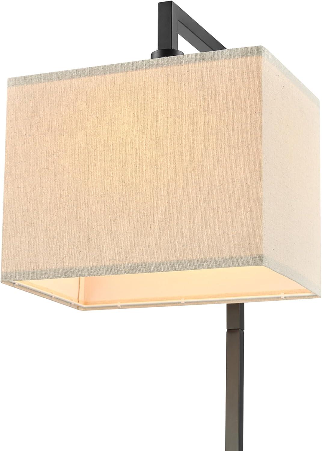 Matte Black Adjustable Floor Lamp with Beige Linen Shade