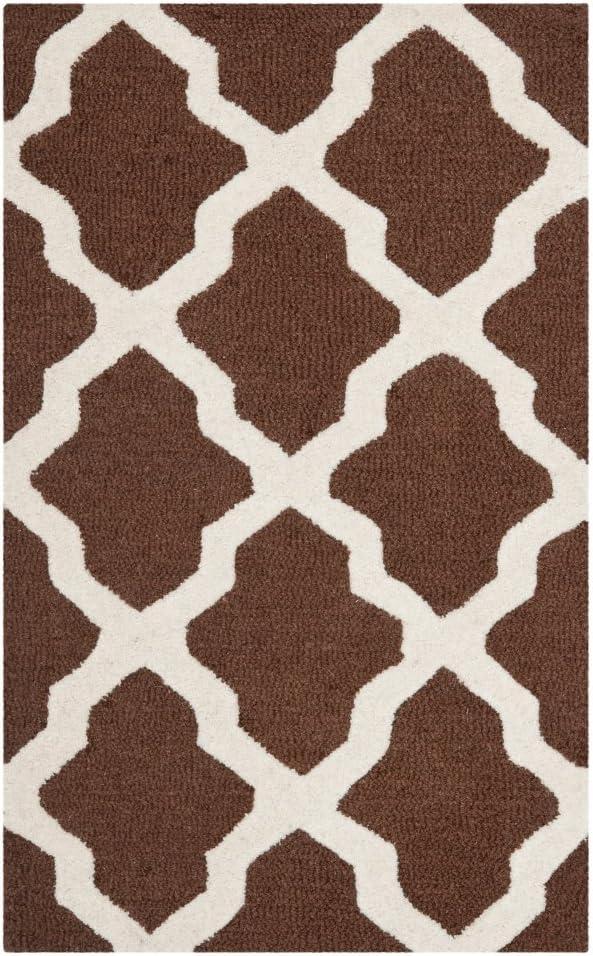 6' Round Dark Brown and Ivory Wool Tufted Area Rug