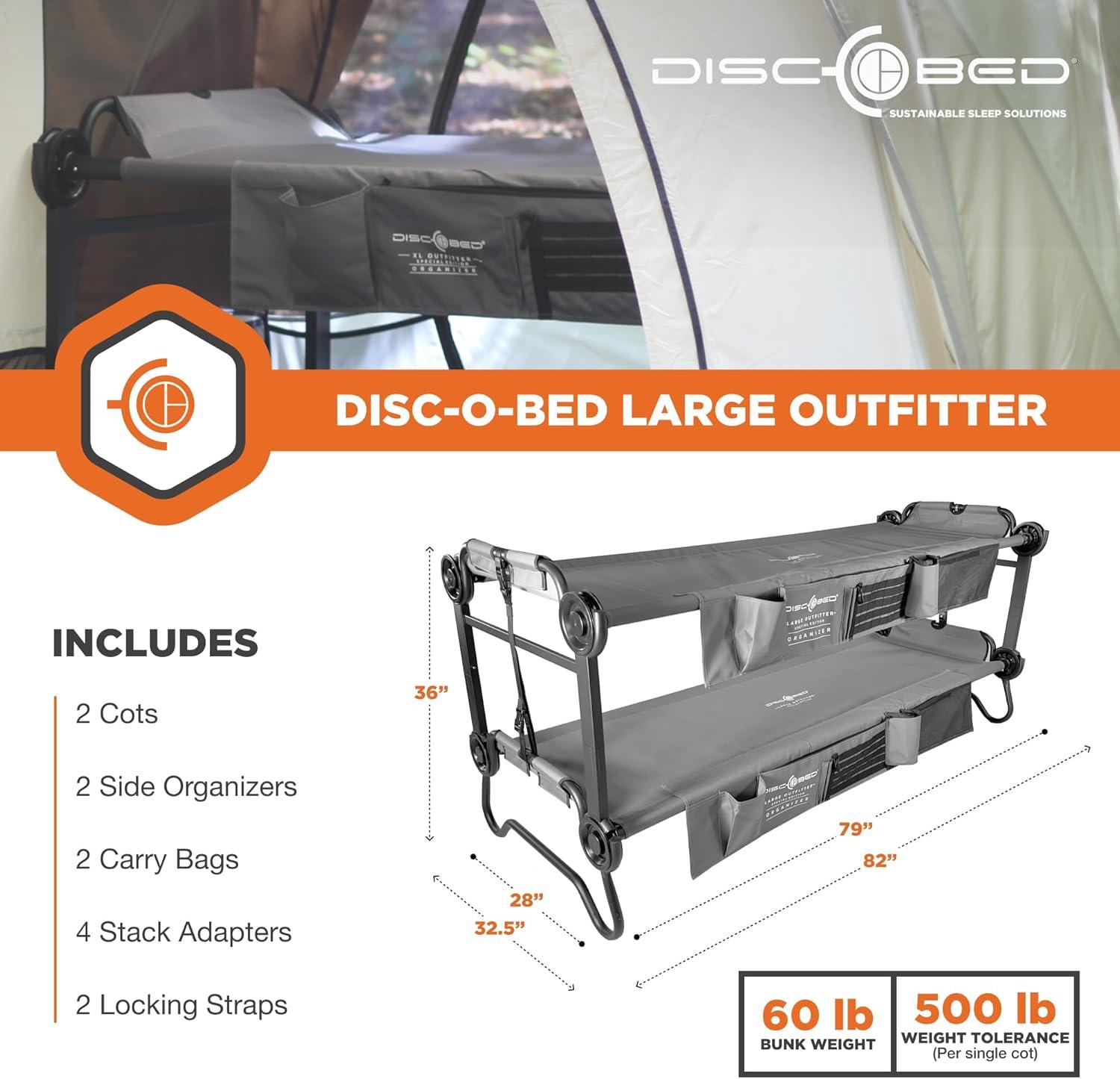 Disc-O-Bed Bunk Benchable Double Cot w/ Storage Organizers