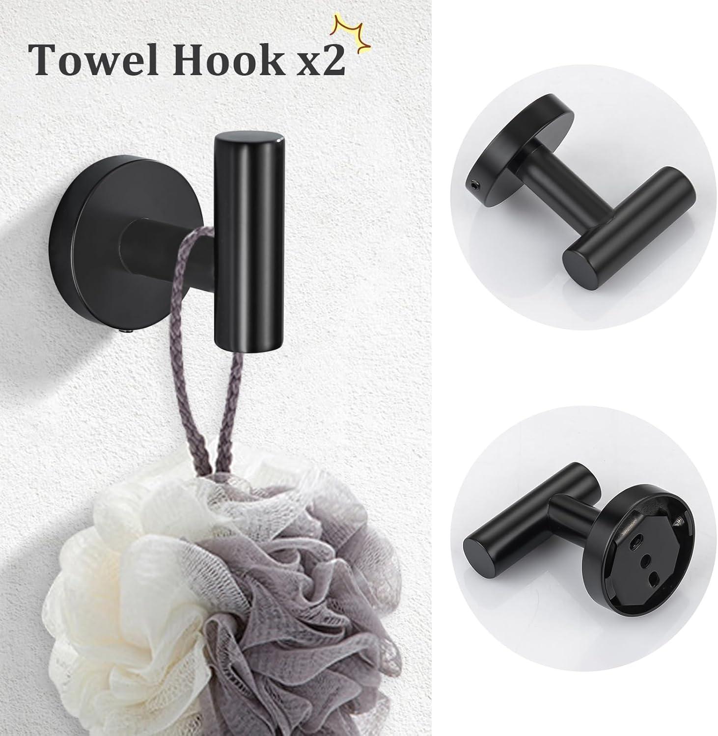 Matte Black Stainless Steel 3-Piece Bathroom Hardware Set