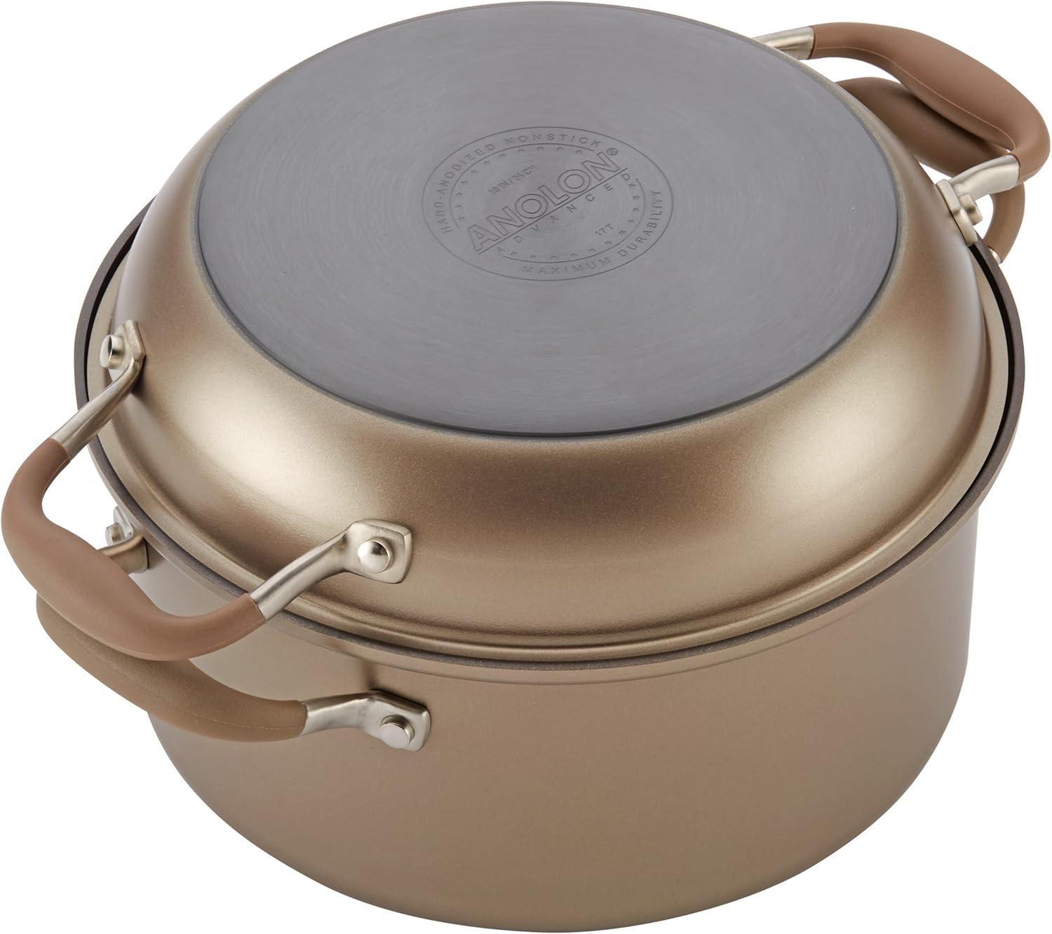 83868 Advanced Hard Anodized Nonstick Stockpot / Dutch Oven with Frying / Skillet Pan - 5 Quart and 11 Inch, Bronze Brown