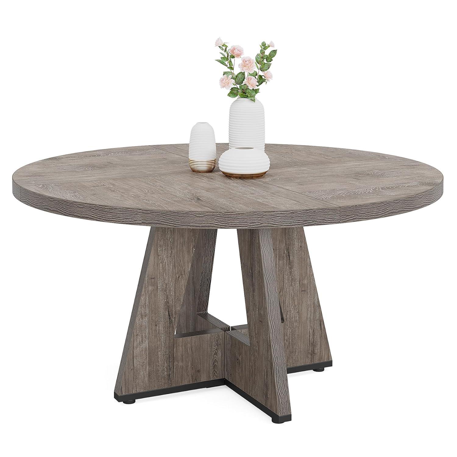 47-inch Round Dining Table Wood Dinner Table for 4-6 People Grey