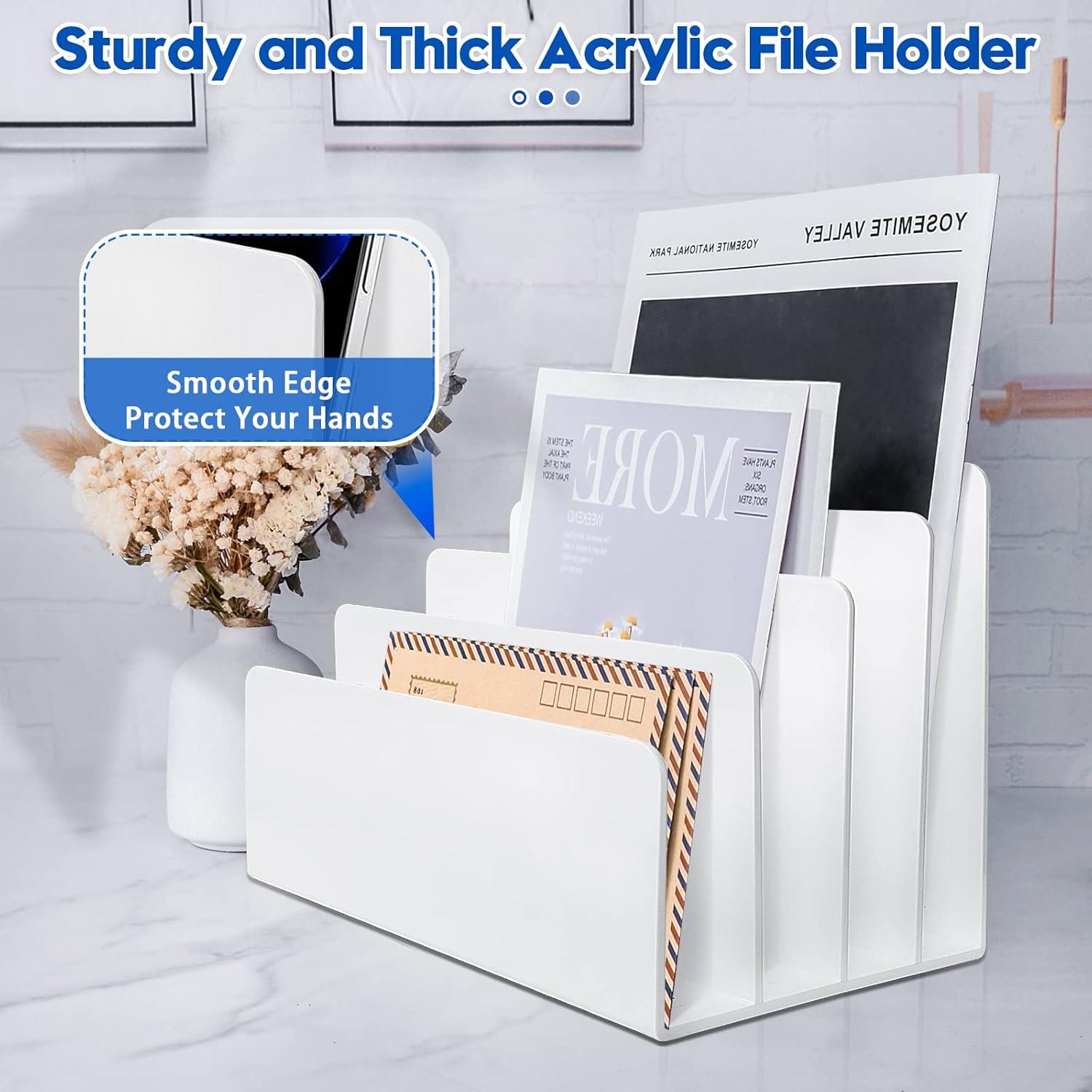 White Acrylic 4-Section Vertical File Organizer