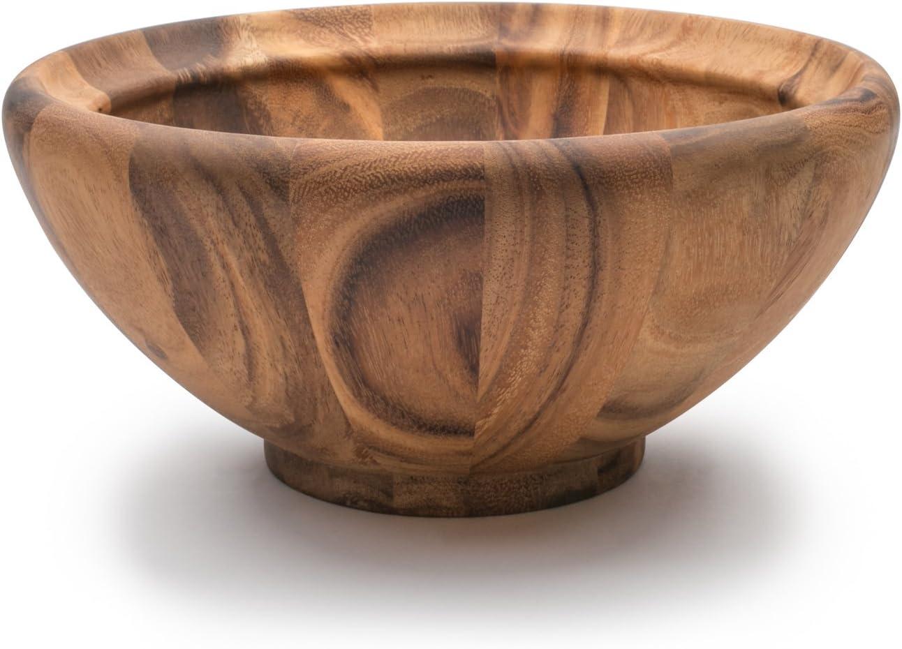 Large Acacia Wood Round Salad Serving Bowl