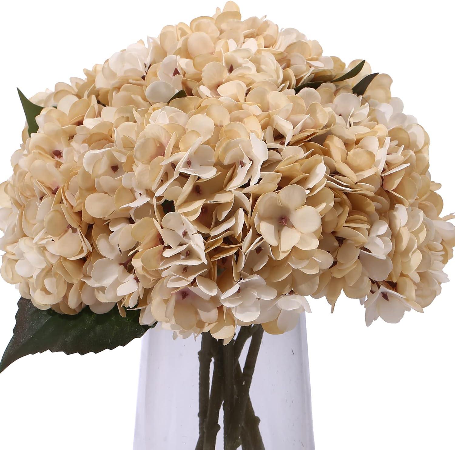 Kimura's Cabin 6pcs Fake White Flowers Artificial Silk Hydrangea Flowers Bouquets Faux Hydrangea Stems for Home Table Centerpieces Wedding Party Decoration (White)