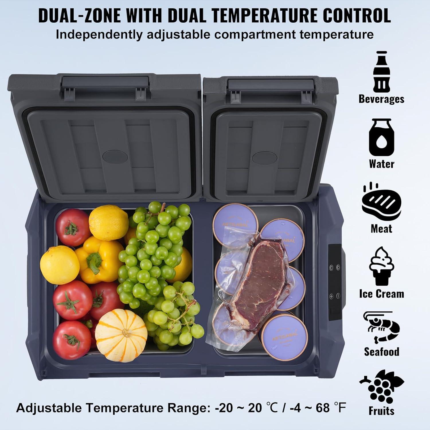 Vevor 25L Dual Zone Portable Car Refrigerator Freezer in Gray