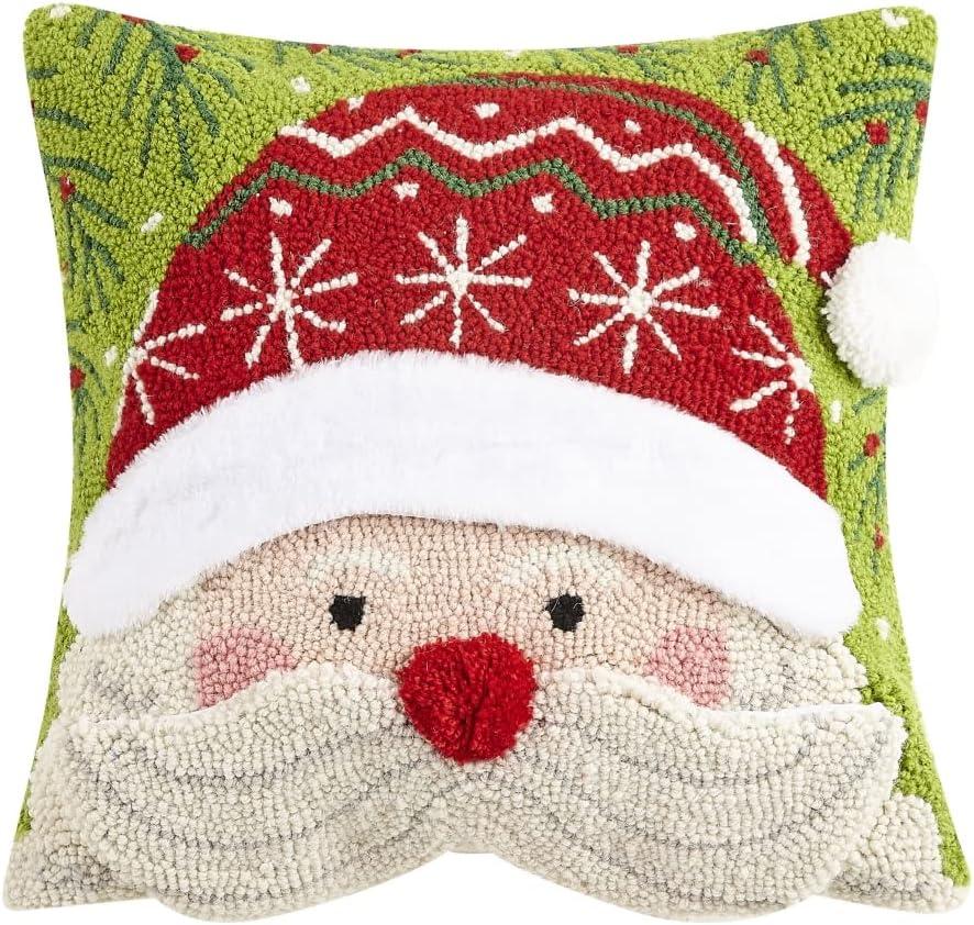 14'' Green and Red Wool Santa Hook Pillow