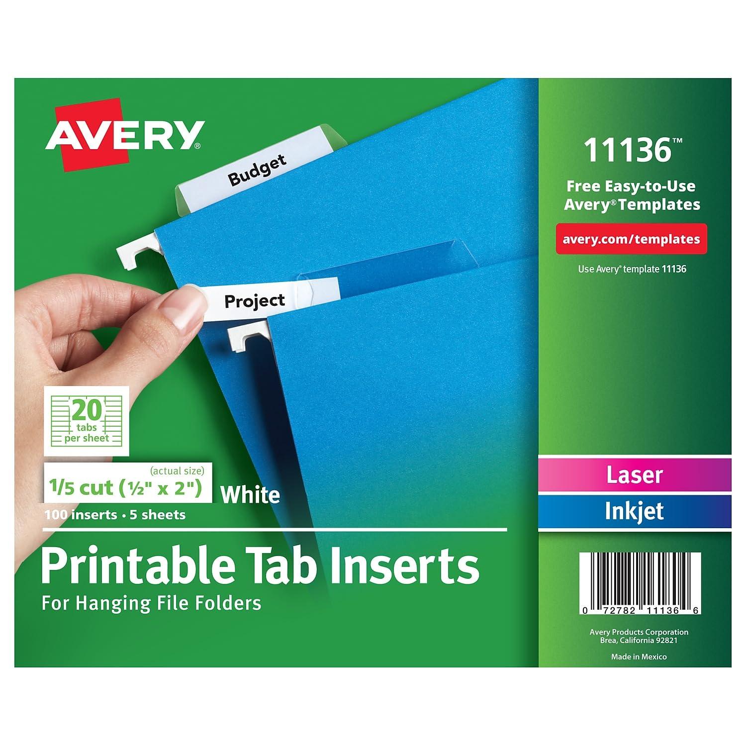 Avery Consumer Products Avery® Laser/Ink Jet Inserts For Hanging File Fold Paper Hanging Files Cabinet