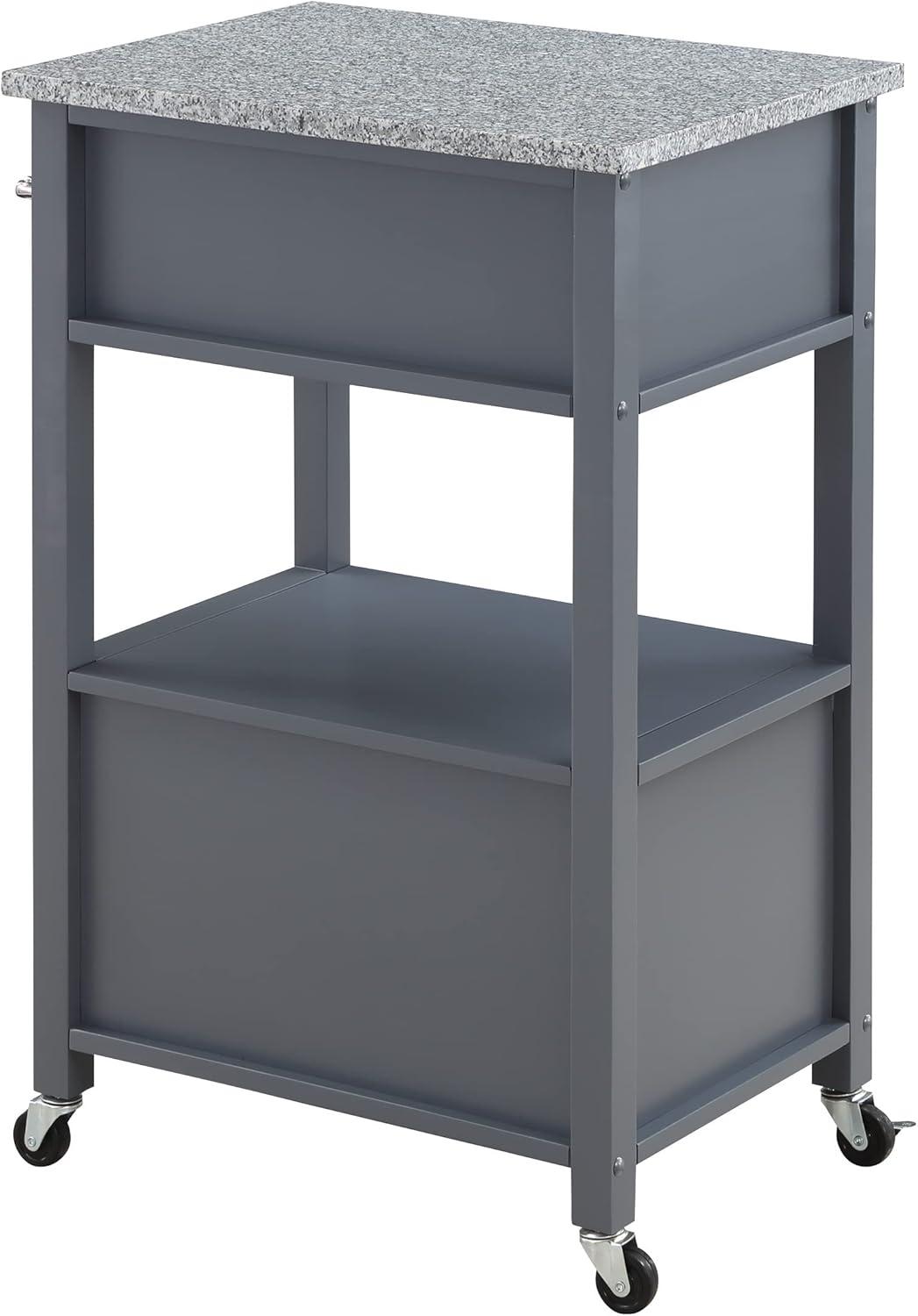 Fairfax Engineered Wood Kitchen Cart with Granite Top and Gray Base