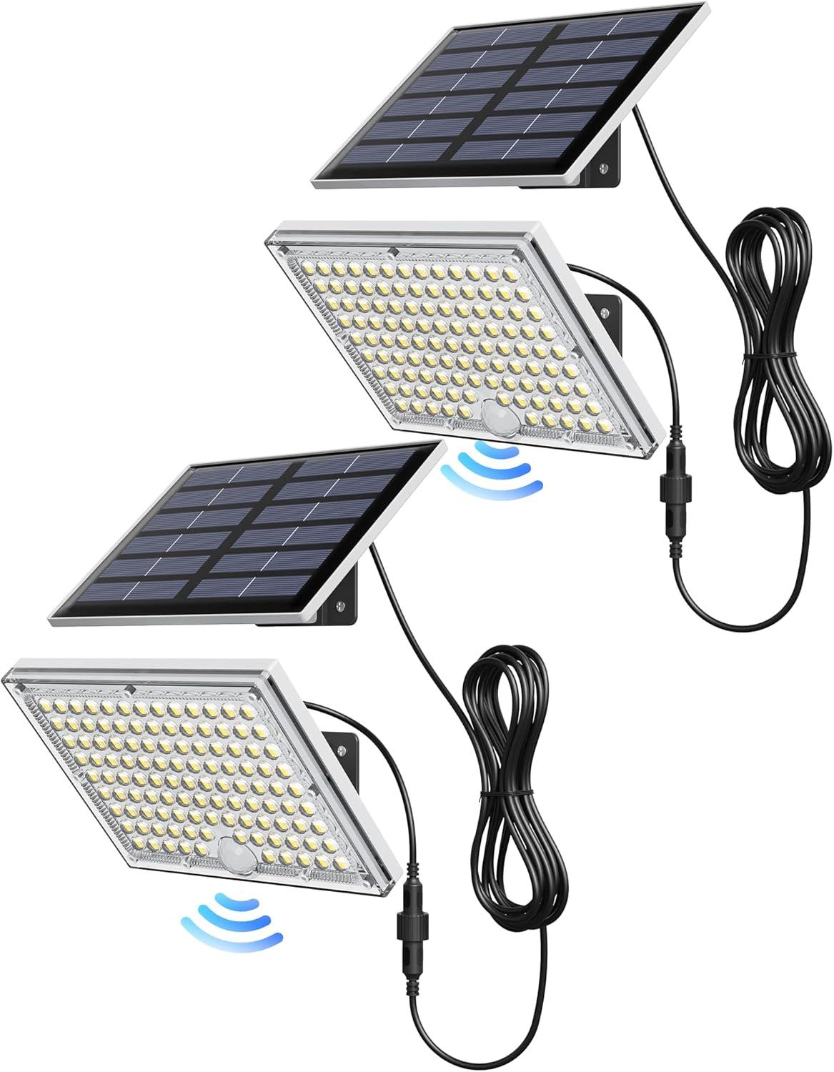 Solar-Powered Motion Sensor Outdoor Flood Lights with 113 LEDs, 2 Pack