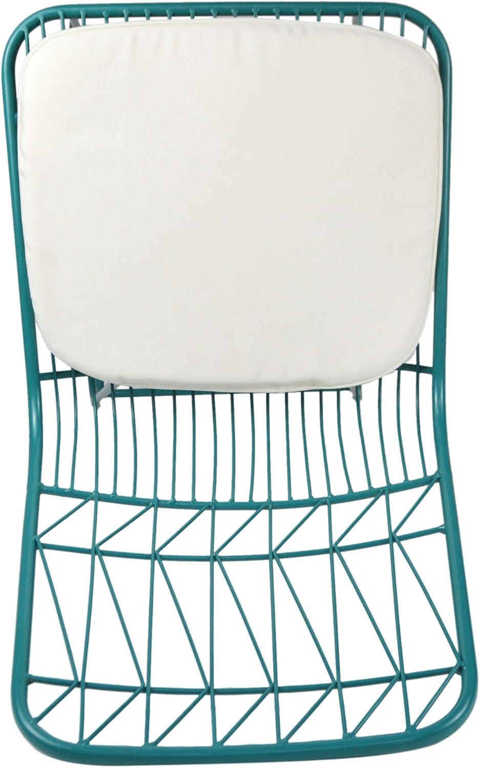 Lilith Indoor Wire Counter Stools with Cushions, Set of 2, Teal and Ivory