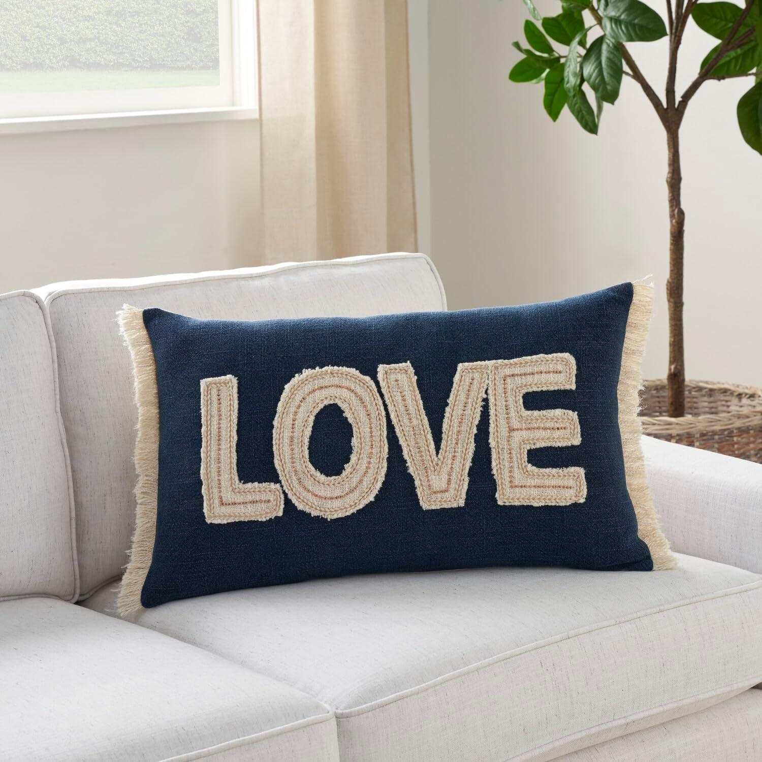 Nourison Life Styles Applq/Beaded Love Navy 14" x 24" Throw Pillow